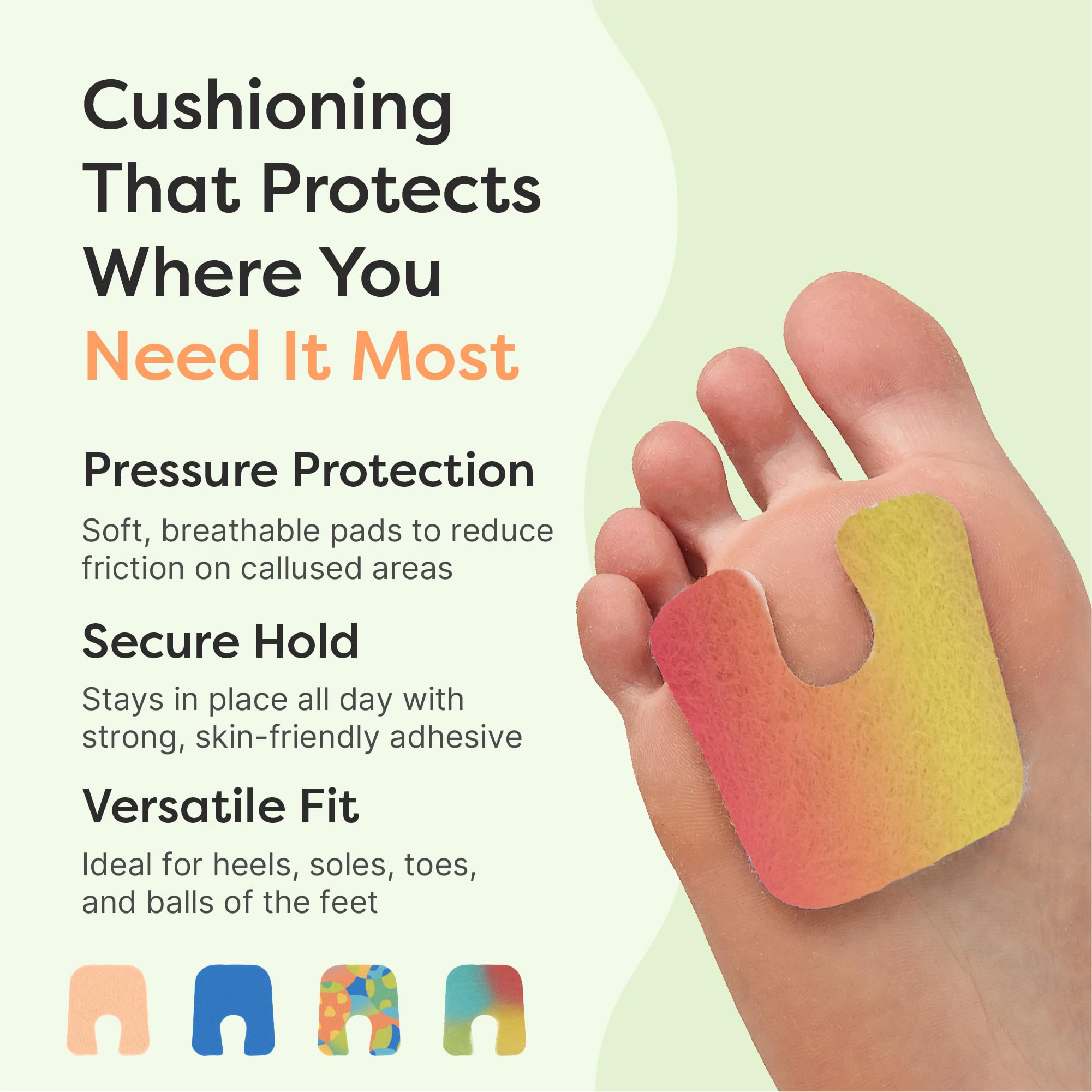 ZenToes Almohadillas de fieltro en forma de U que protegen los callos de roces en los zapatos, reducen el dolor de pies y talones, cojines autoadhesivos de moleskin de 1/8 pulgadas, 18 unidades