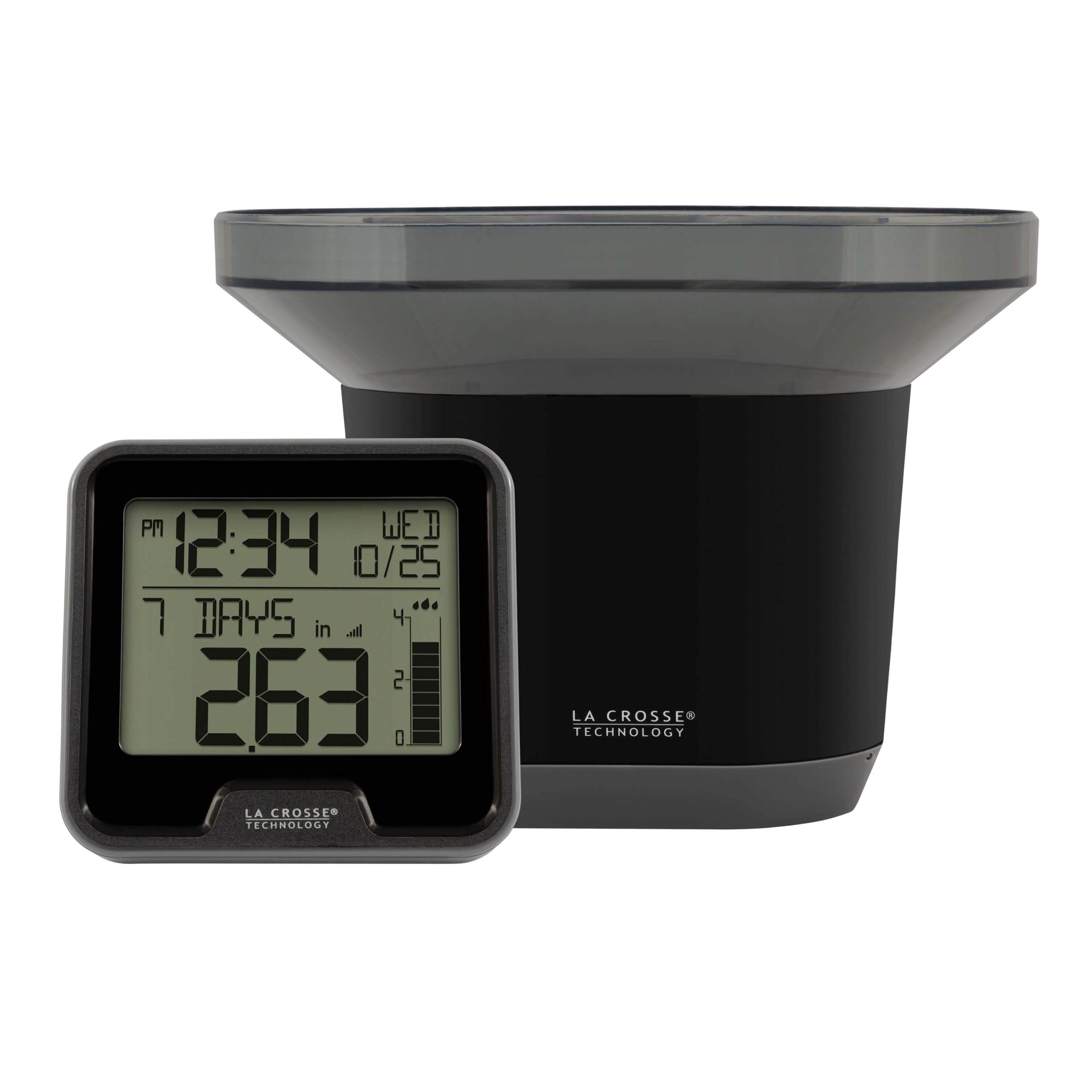 La Crosse Technology Pluviometro digitale wireless con temperatura interna, nero, 9 cm L x 3 cm W x 8,5 cm H