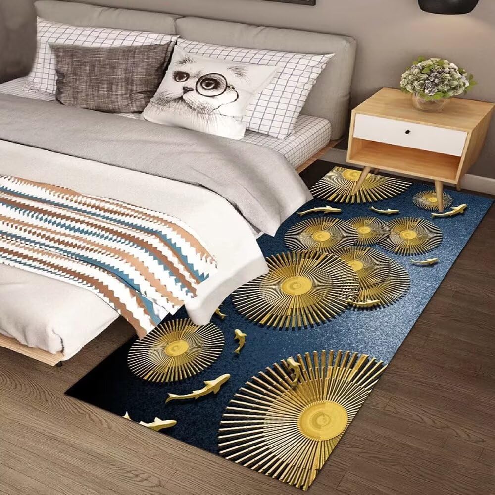 Tapis de chevet antidérapant et résistant bleu jaune 50x70cm pour chambre