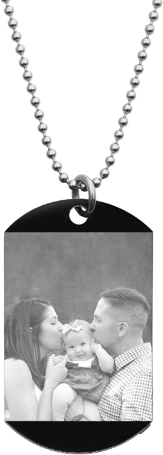Personalized Photo Text Engraved Custom Dog Tag Military Pendant Necklace to Husband Wife Groom Bride Men Gift