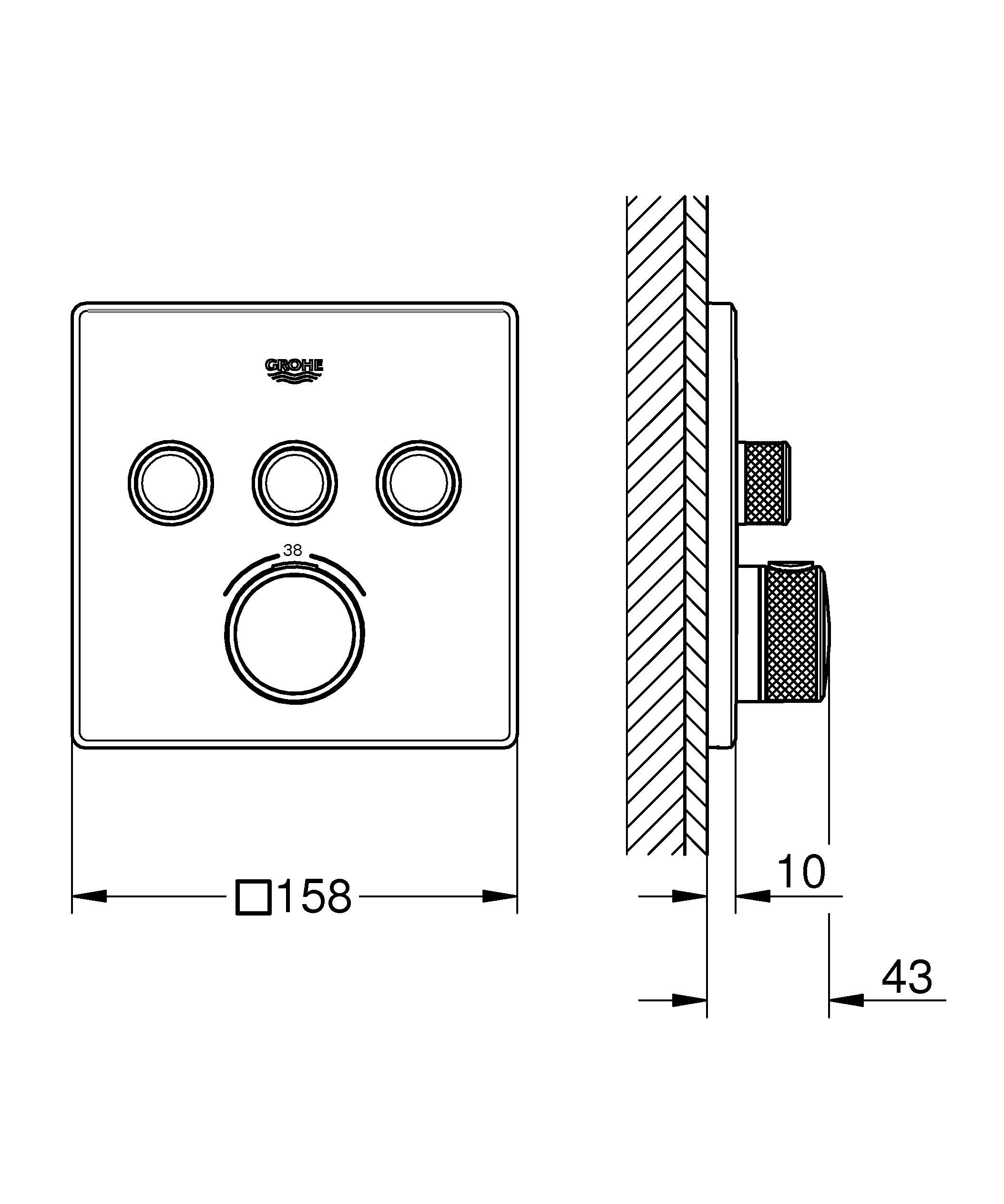 GROHE Grohtherm Smartcontrol, Duscharmatur Thermostat Unterputz (3 Absperrventile, ultraflaches Design, Wandrosette aus Metall, Fertigmontageset, ohne Rohbau-Set SmartBox) mattschwarz, 291262430