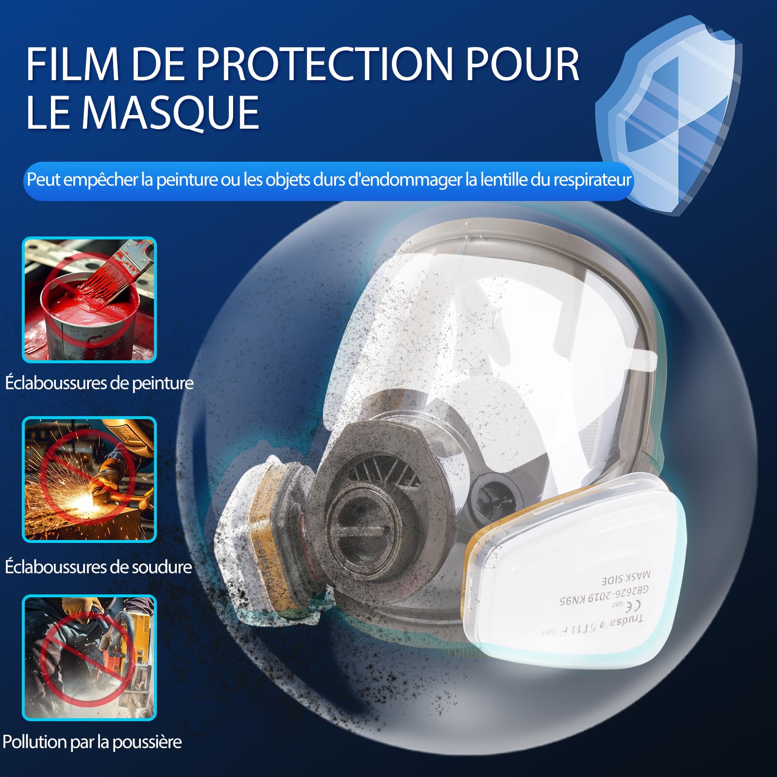 Trudsafe 25 in 1 6800 Masque respiratoire intégral, casque de protection faciale pour peindre, vapeur et poussière organiques, deux types de connecteurs