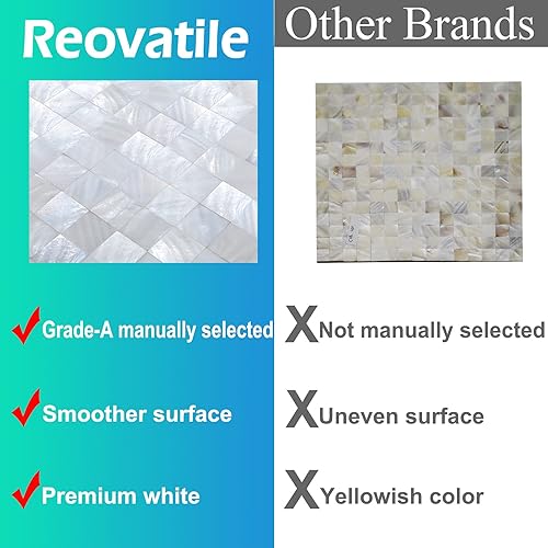 Miniatura 6 de Azulejo autoadhesivo de 1 muestra para cocina, baño, marco de espejo, decoración de pared, nácar (blanco, 11.8 x 11.8 pulgadas, paquete de 1)