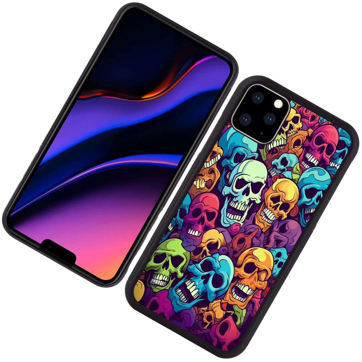Phone Case for iPhone 11 Pro Max with Skulls Designer Art06 Black Slim Rubber Frame Full Body Protection Cover Case for iPhone 11 Pro Max Drop Protection