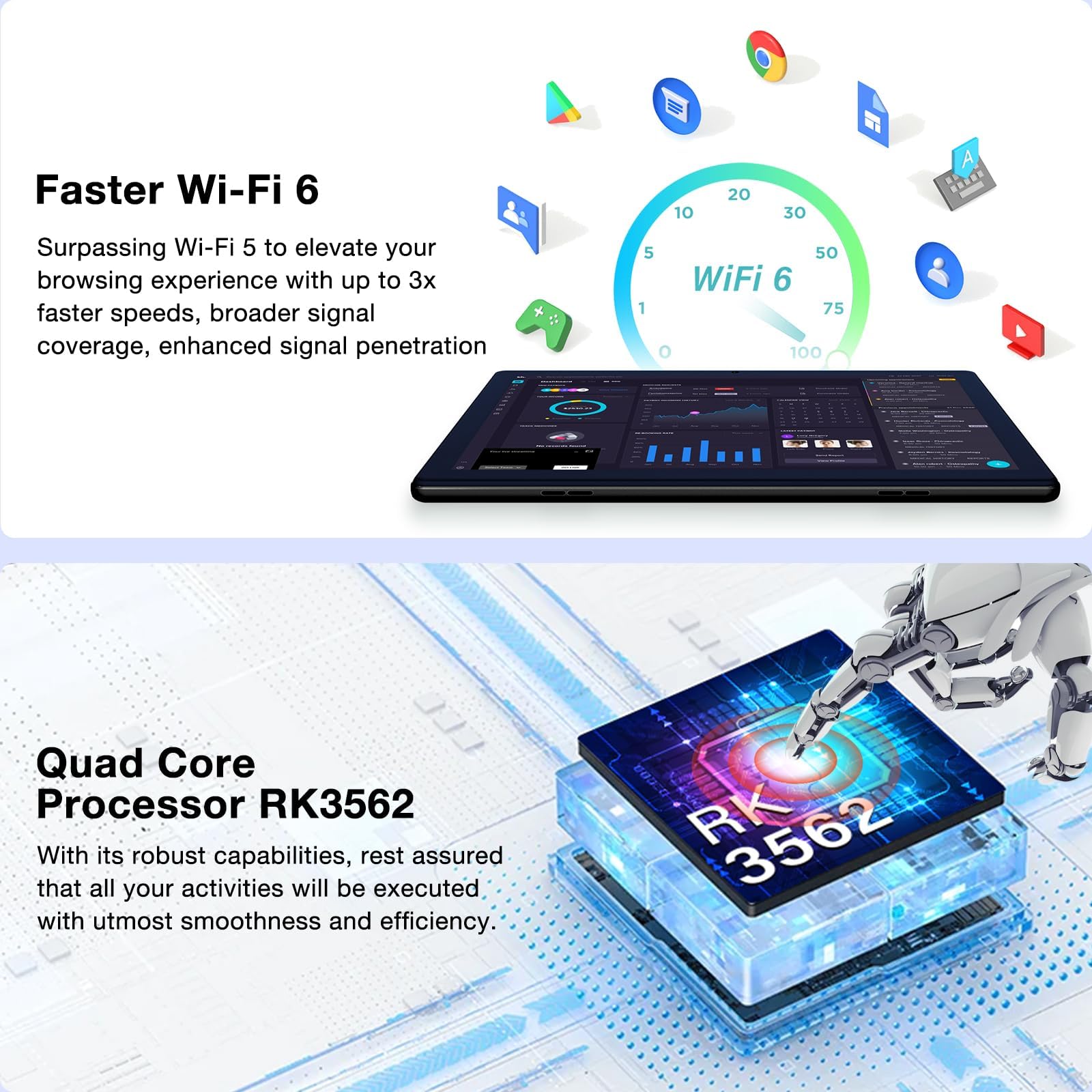 U10PRO 2024 Tablet 10 Pollici Android 13 20GB RAM 128GB ROM (1TB TF) 5060mAh Batteria per Bambini, IPS HD, 8MP+5MP, Widevine L1/BT 5.0/WiFi6/OTG Nero