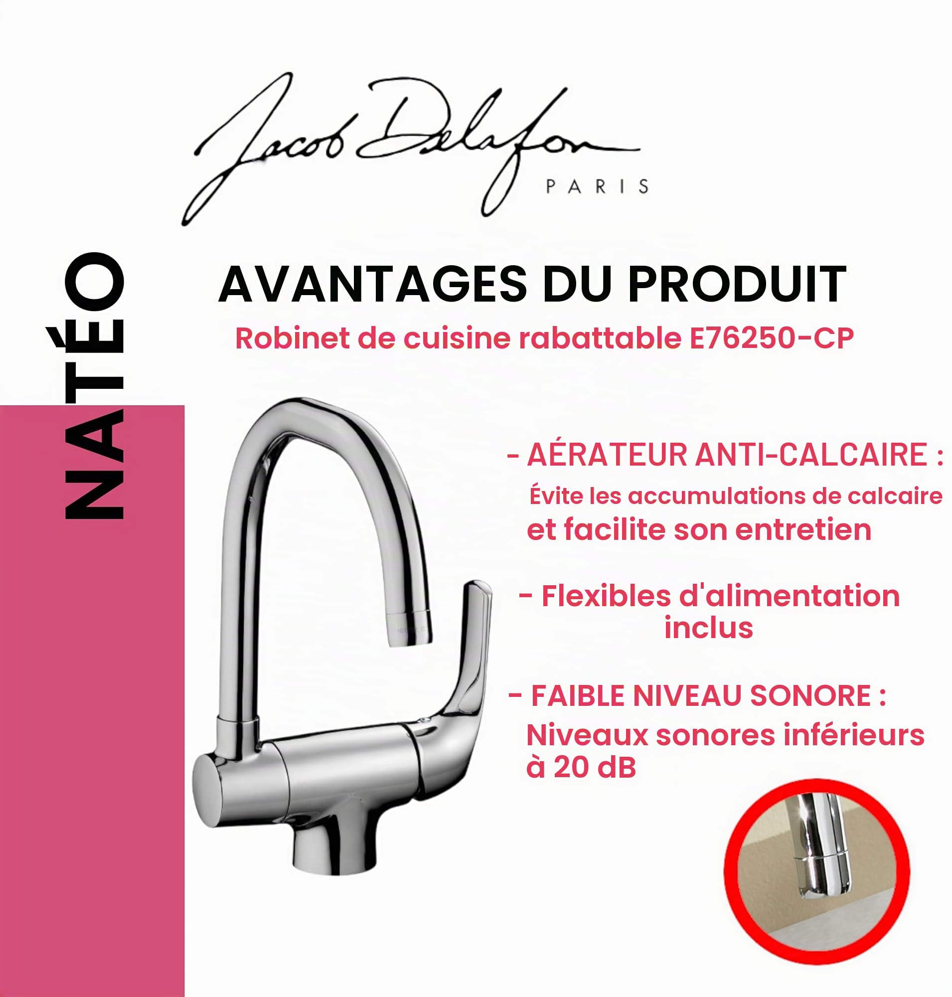 Mitigeur évier nateo bec tube E76250-CP