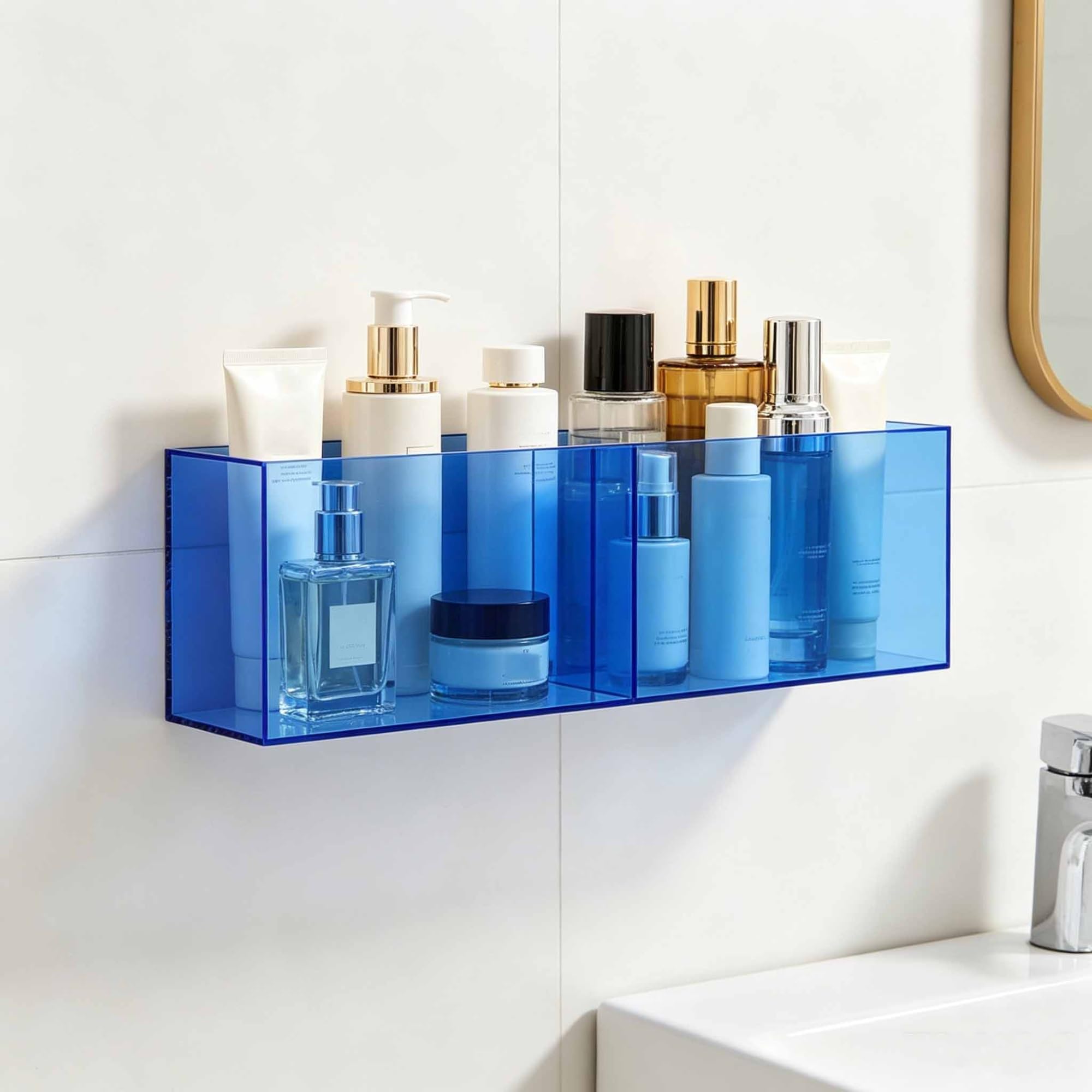 Dalumian Acrylic Invisible Floating Shelves, Space-Saving Eyeglass Organizer, Wall Mounted Bookshelf, Adhesive Hanging Nail Polish Shelf for Waiting Room, Office, Home(Blue)