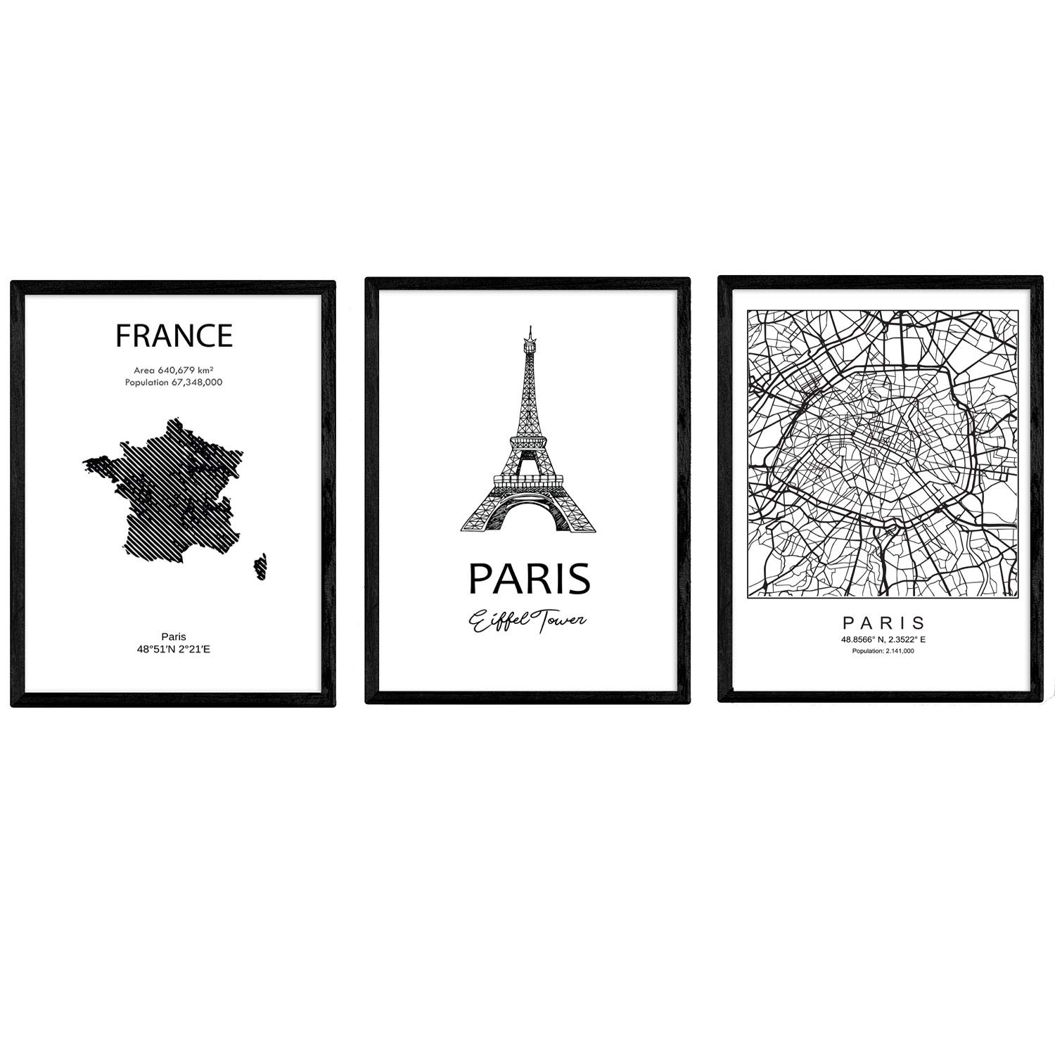 Nacnic Paris Pack Of Posters And Monuments Countries. City Map, Map Eifell Tower Monument France. A3 Size