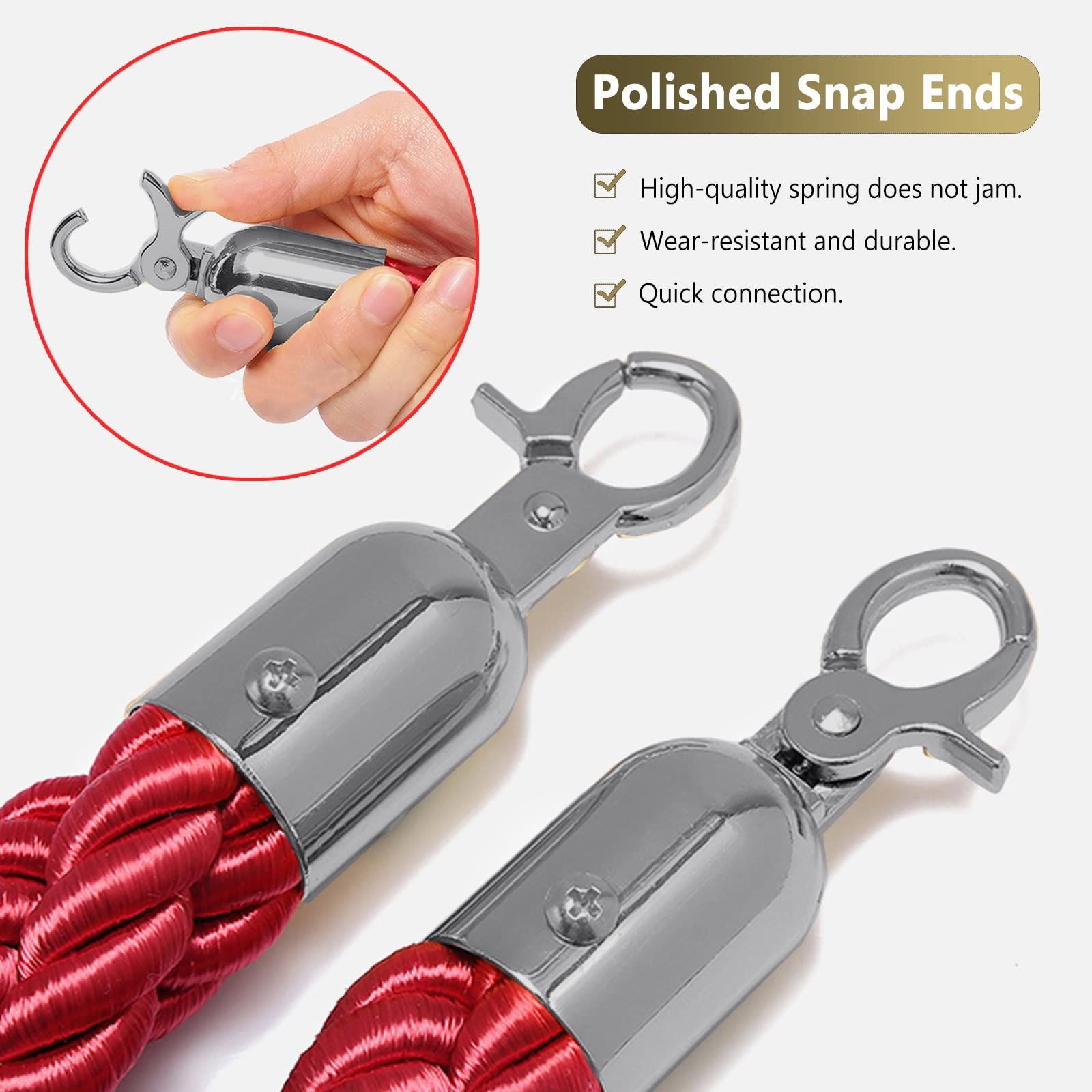 Cuerda de nailon azul y rojo con ganchos plateados, paquete de 2, cuerda de barrera trenzada para control de multitudes, eventos VIP, ceremonias, 50 cm, cuerda de seguridad colgante