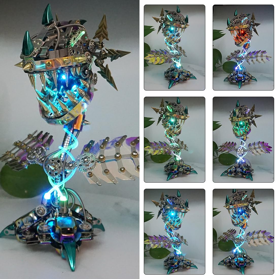 Metalowe puzzle 3D, metalowa mechaniczna pirania, kwiat, DIY, steampunk, biometal, zestaw modelowy ze światłami LED, kreatywna ozdoba na biurko dla entuzjastów sztuki (770 + szt.)