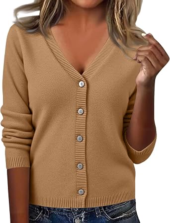 Button up Sweaters for Women Trendy V Neck Long Sleeve Open Front Cardigans Fall Lightweight Knit Sweater Jacket