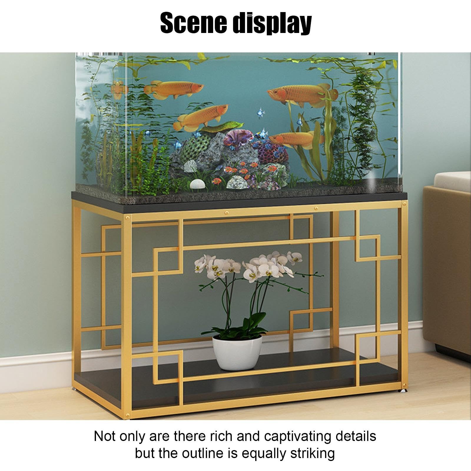 Supporto per Acquario, Acquario con Mobile | Telaio in Acciaio Rinforzato, Ripiano di Stoccaggio a Due Livelli, Portata di 200 kg(Gold A,80x50x70cm/31x20x28in)