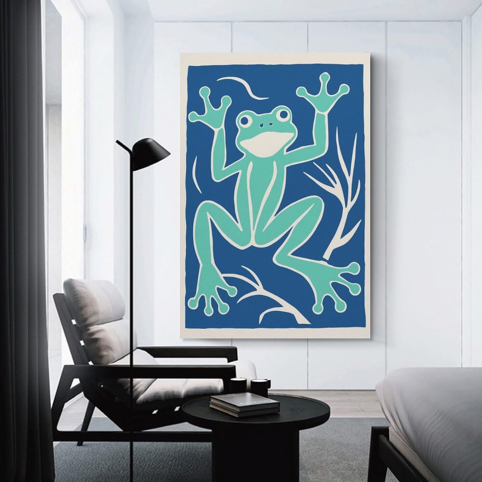 Junmoney Decorative Canvas Print Blue Crazy Frog, 24x36inch(60x90cm), for Entrance Spaces, Stair Walls Or Halls, A Neat Decor Update for Hallways