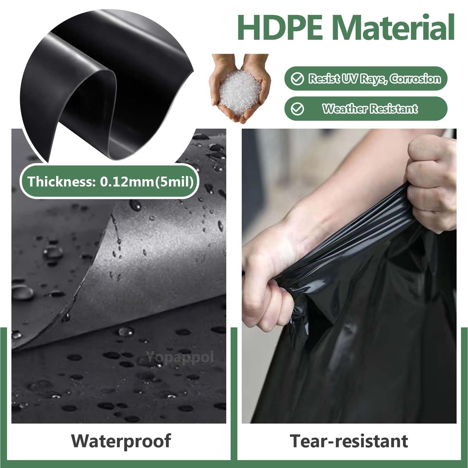 Rivestimento per laghetto in HDPE nero resistente, 6 x 6 m, per laghetti da pesce, paesaggi da giardino, acquacoltura, cascate e stagni con anatre, base resistente per terrazze e uso esterno