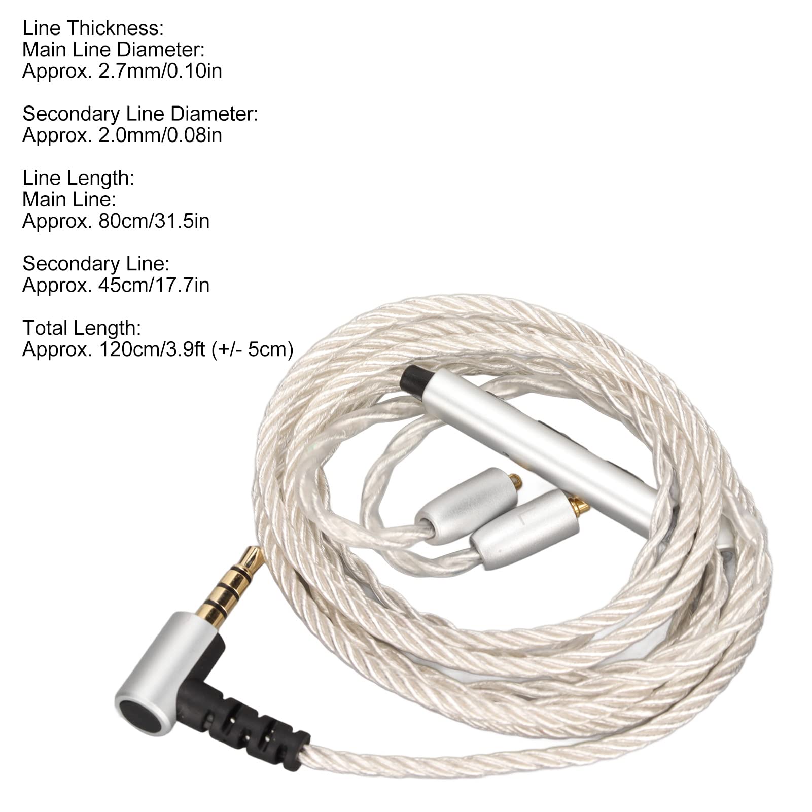 Earphone Upgrade Cable, 184 Core MMCX Replace Headset Wire with Mic Volume Control, Silver Plated Copper for SE846 SE535 - Image 3