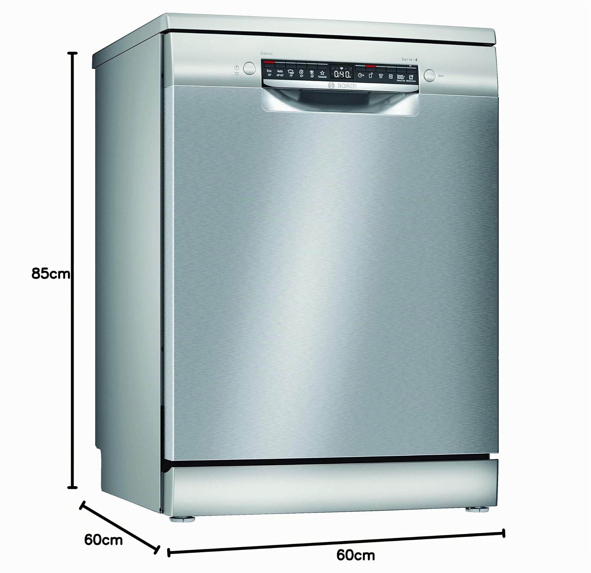 Bosch SMS4HVI31E Serie 4 Lavastoviglie indipendenti, E, 60 cm, in Acciaio Inox, 94 kWh/100 cicli, 13 MGD, SilencePlus, Asciugatura Extra, cassetto Vario, Home Connect