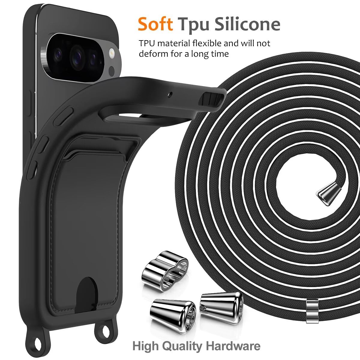 Coque Avec Cordon De Cou Pour Google Pixel 10 Pro XL | Housse Anti-choc + Verre Trempé + Stylet - Noir