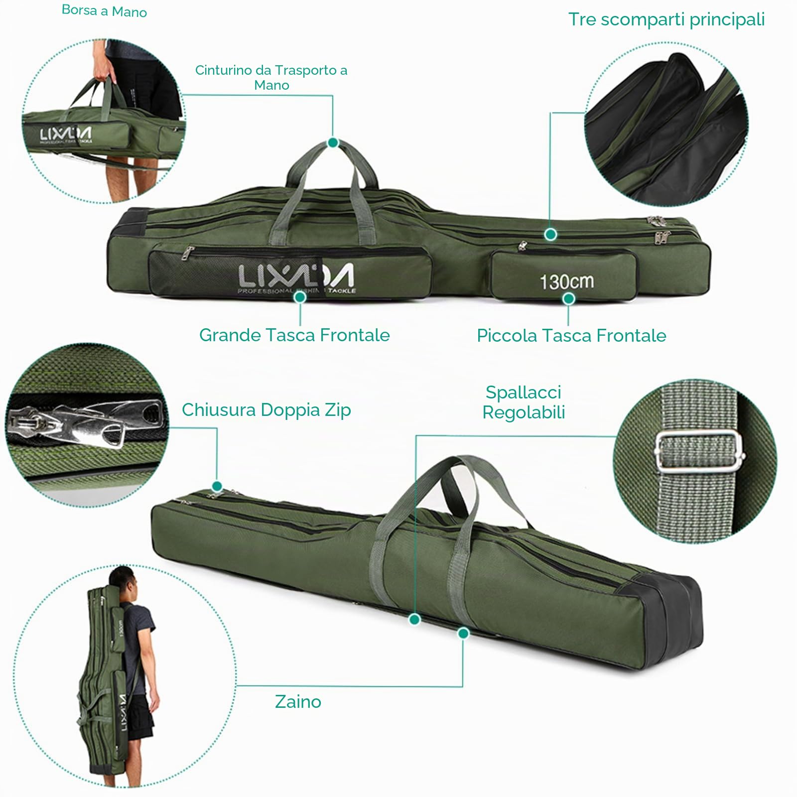Lixada Borse Canna da Pesca Portatile Borsa a rotelle Tre Strati Pieghevole Canna Da Pesca Borsa Bobina Tackle Strumento Carry Case Carrier Travel Bag