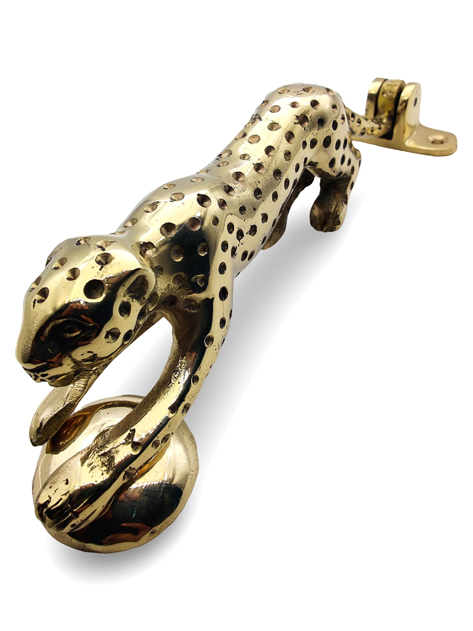Aldaba de latón de leopardo con acabado dorado para puertas