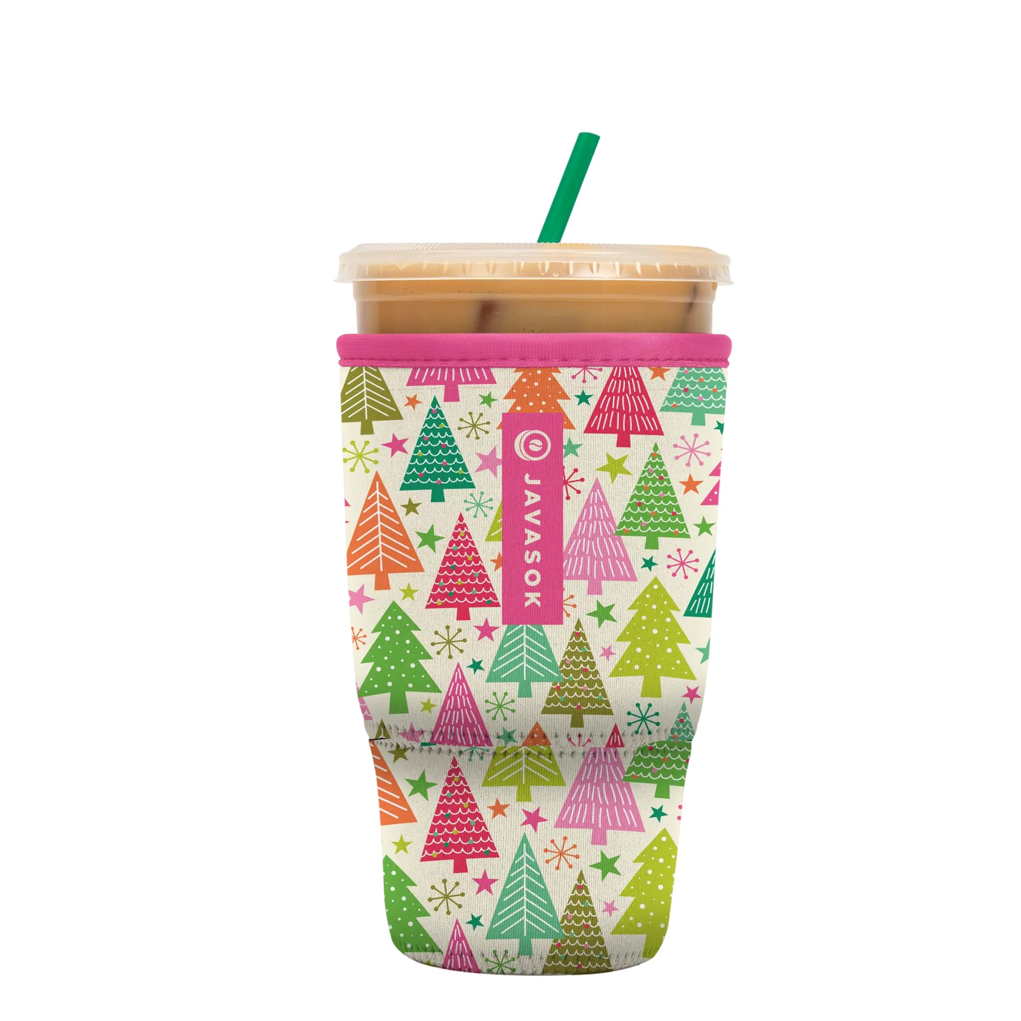 Sok It JavaSok Iced Coffee &amp; Cold Soda Insulated Neoprene Cup Sleeve (Festive Forest, Large: 30-32oz)
