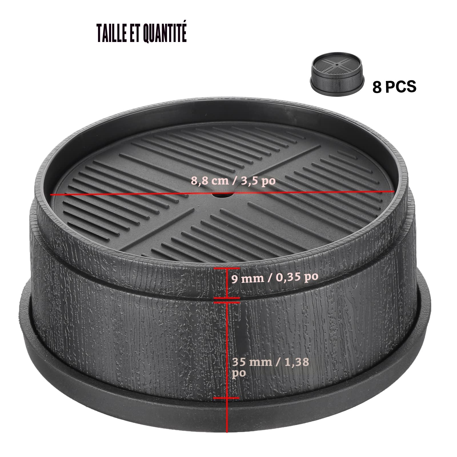 Lot de 8 rehausseurs de Meubles empilables Robustes de, Hauteur réglable Pied de Meubles pour Table, Chaise, canapé, rehausseurs antidéapants pour Meubles jusqu'à 1000 kg