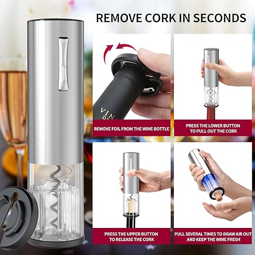 Miniatura 3 de CIRCLE JOY Juego de abridor de vino eléctrico 4 en 1 con abridor de vino recargable, vertedor aireador de vino recargable, cortador de papel de
