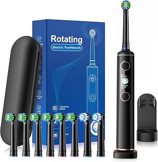 Electric Toothbrush for Adults, 5 Cleaning Modes & 3 Intensity Levels & LED Digital Display, Rechargeable Power Toothbrush with 8 Brush Heads (2 Types) & 2 Min Smart Timer, Travel Case, Black