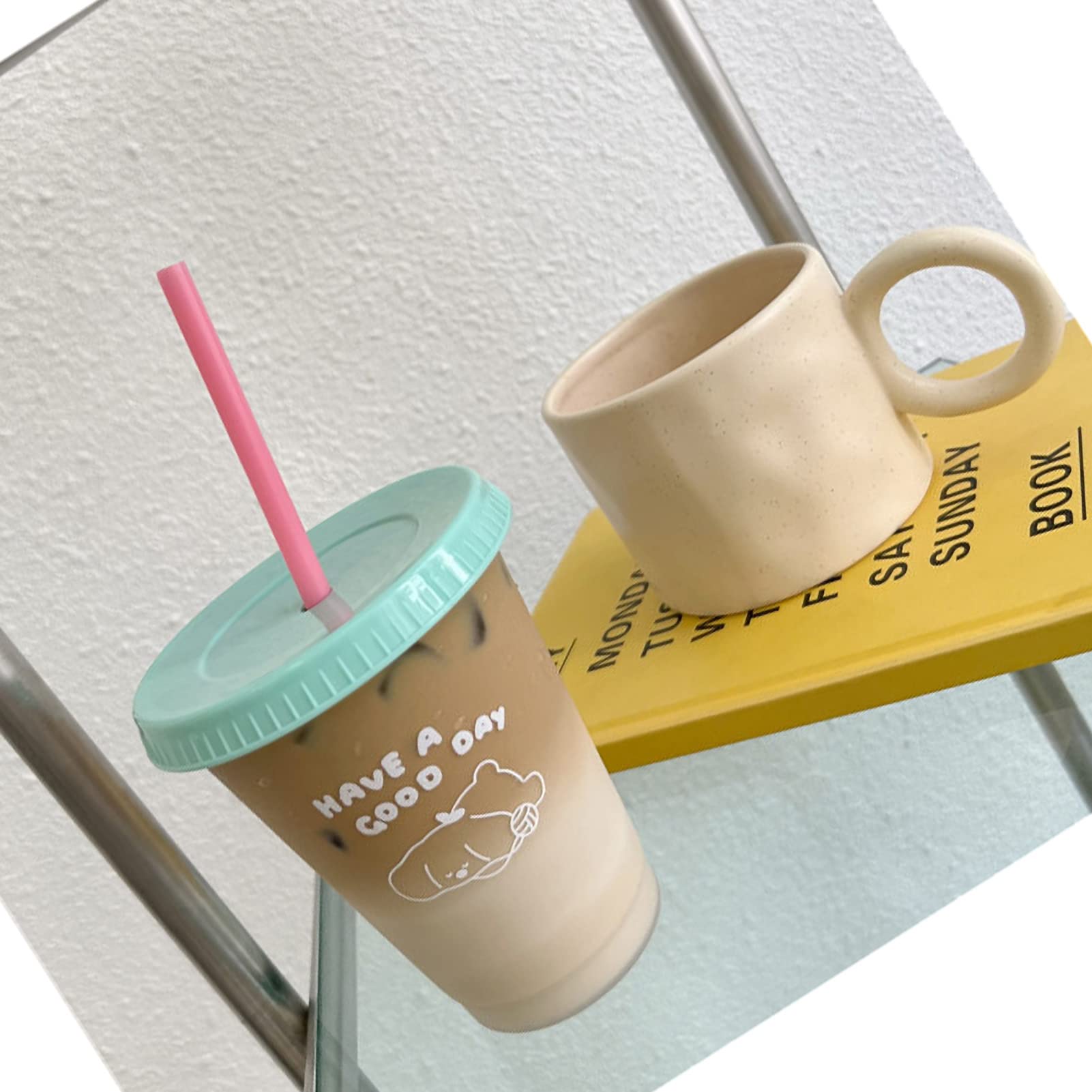Grande tazza di vetro da 1000 ml con coperchio e cannuccia per ghiaccio caffè acqua tè succo birra vino tazza di vetro bottiglia bottiglia di bevande estetica regalo  15