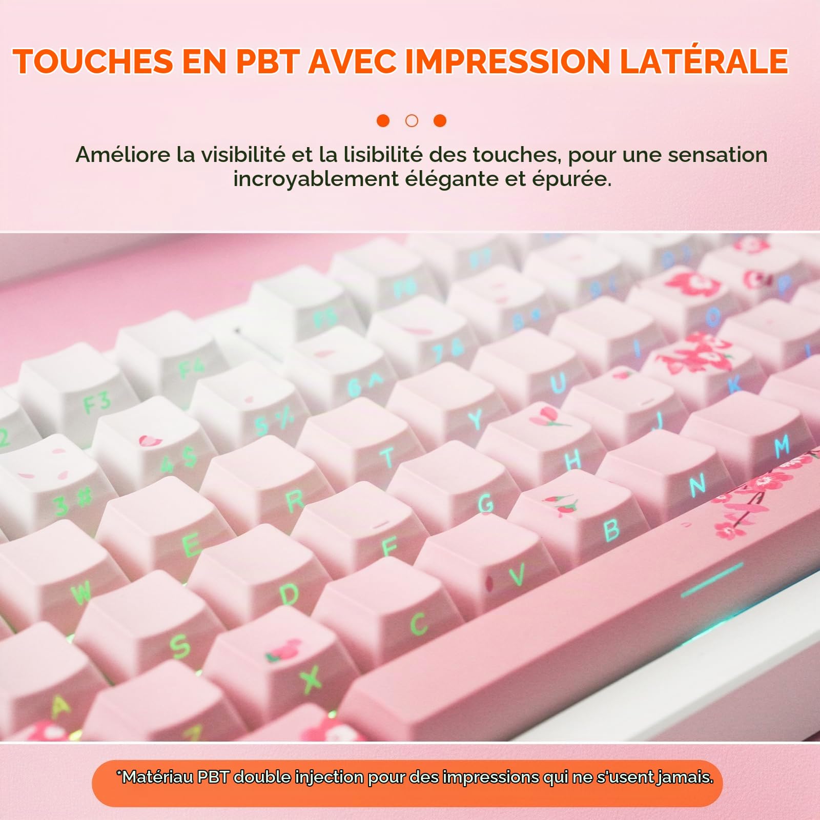 DAREU EK75PRO Sakura Pink Clavier Mécanique Sans Fil,75% RGB Hot Swap Creamy Clavier Gamer Mécanique avec Knob,2.4Ghz/BT5.1/USB-C,Gasket Mount,PBT Side-printed Keycaps,Linear Cloud Switch pour Win/MAC