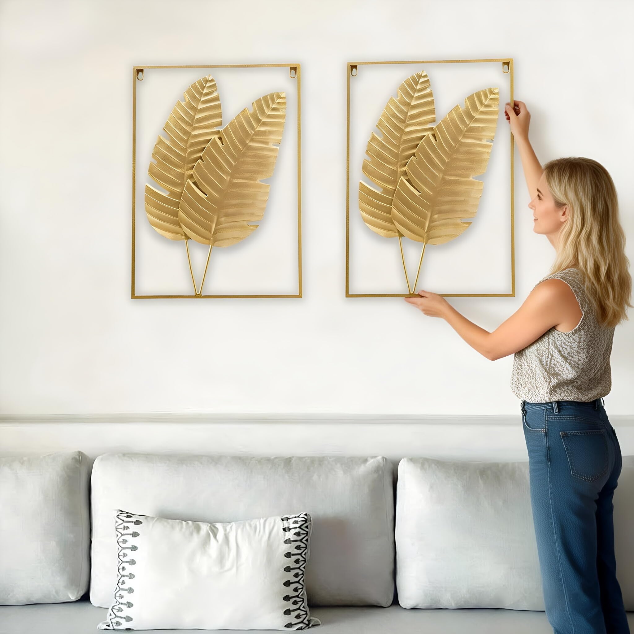 Amazon.com: HKaikzo Gold Metal Wall Decor Set of 2, Leaf Hanging
