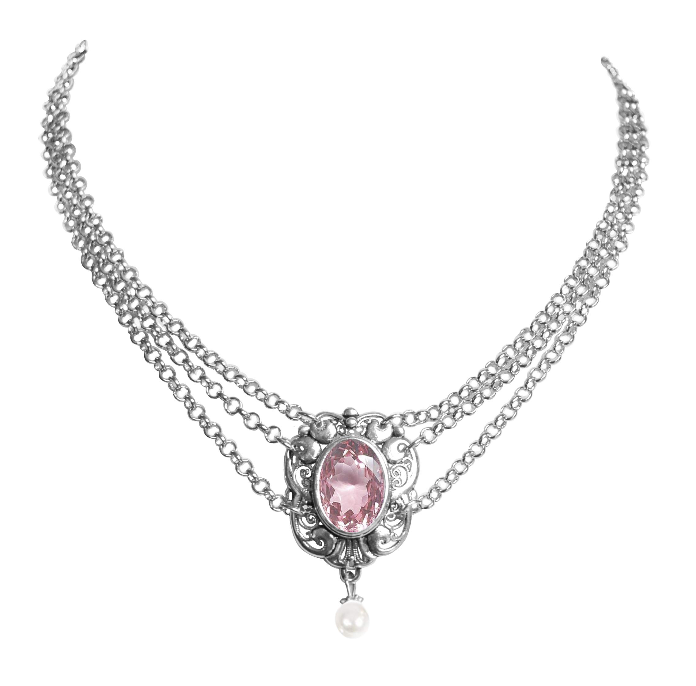 Trachtenschmuck Dirndlschmuck Damen Kropfband Tracht Perlen Kropfkette Trachtenkette Dirndlkette Weiß Silber Rosa