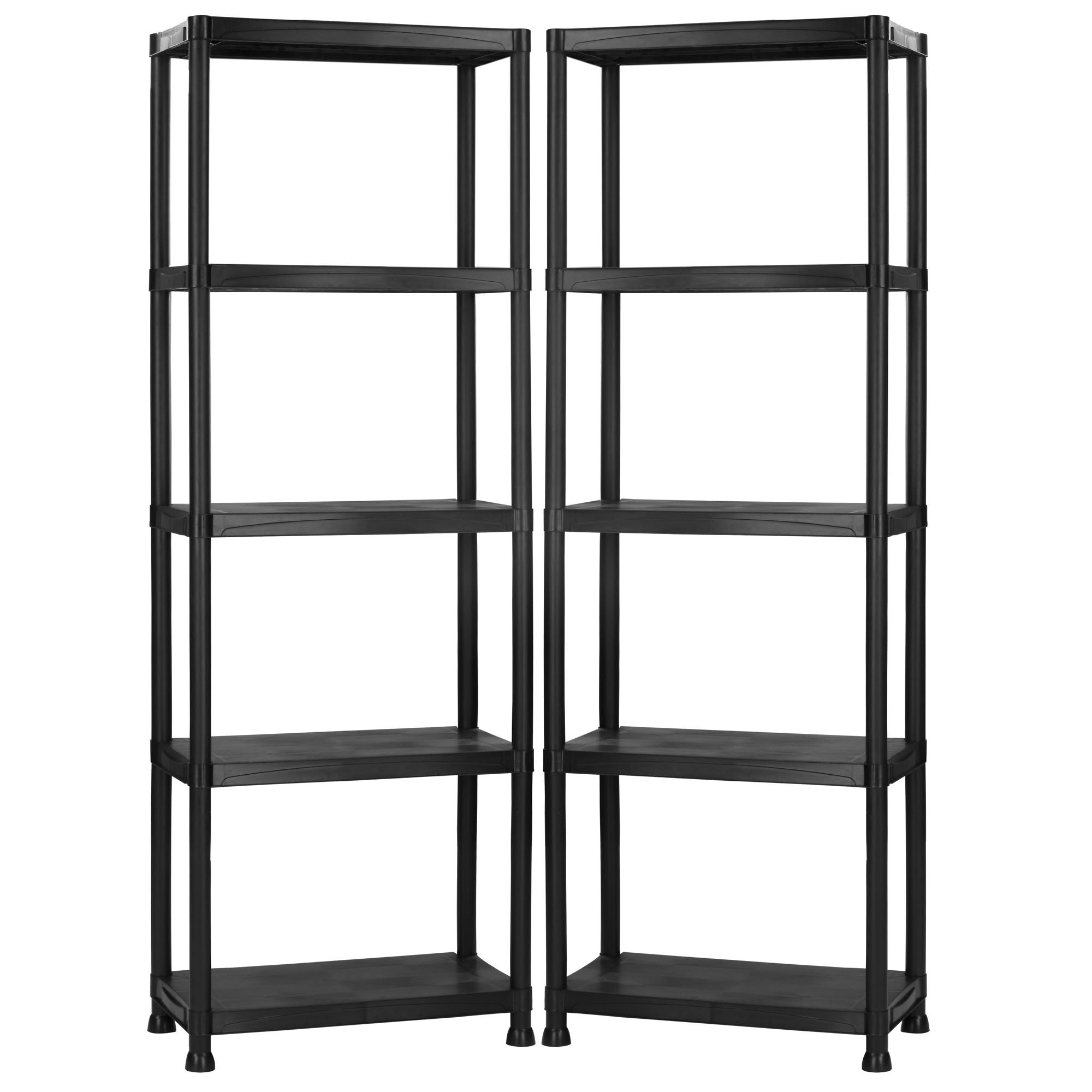 VonHaus 5 Tier Garage Shelving Unit (Pack of 2) - Black Plastic Interlocking Utility Storage Shelves - Each Unit: 68 x 24 x 12 inches