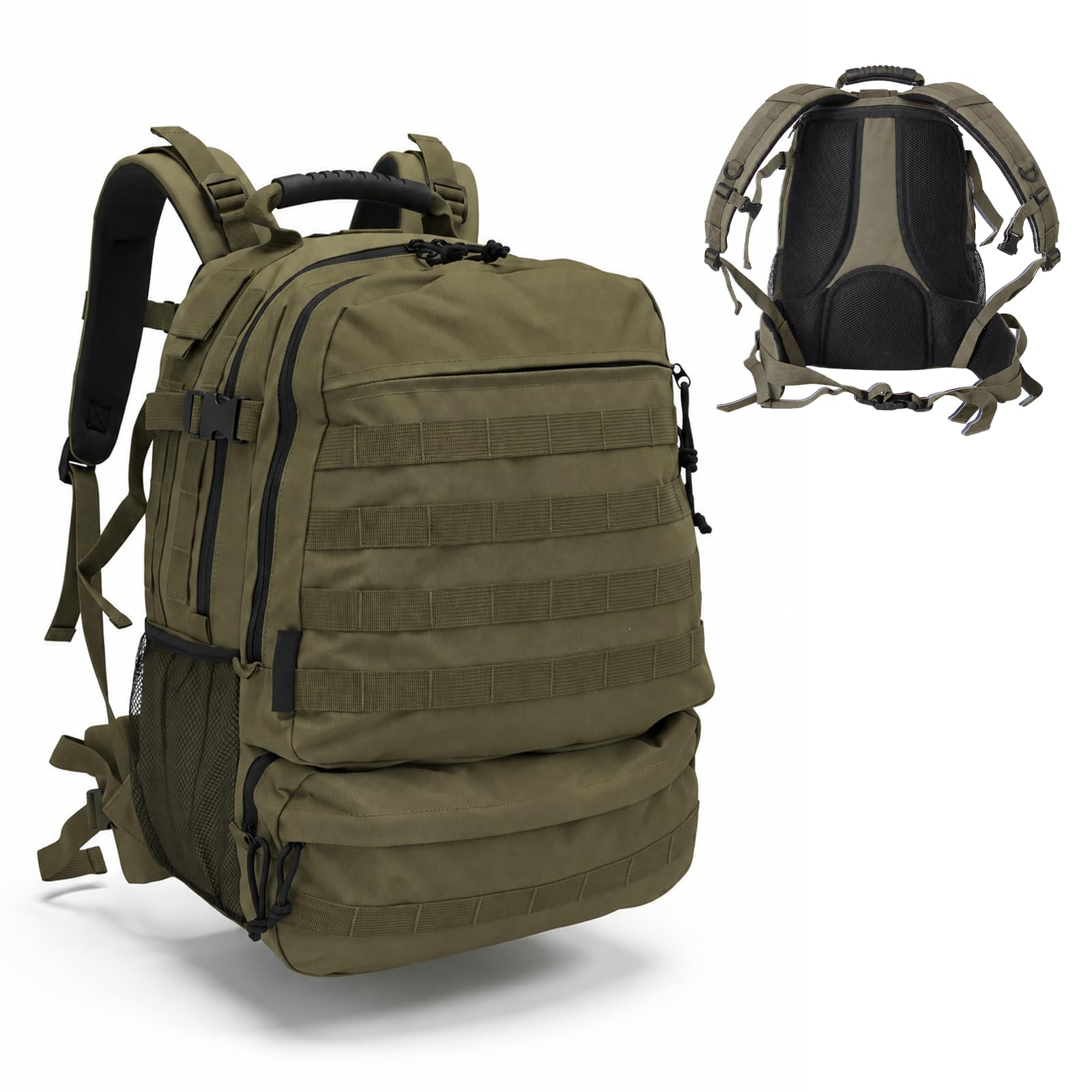 Bordlite 25L Military Tactical Backpack, Heavy Duty MOLLE Rucksack with Padded Shoulder Straps, Waist Belt, Multiple Compartments for Hiking, Camping, Travel, Gym & Work, Khaki