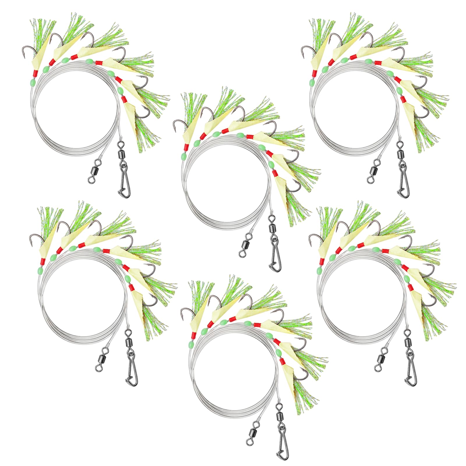 6 Pack Mackerel Feather Rigs, Pre-tied Sea Fishing Rigs for Sea Fishing