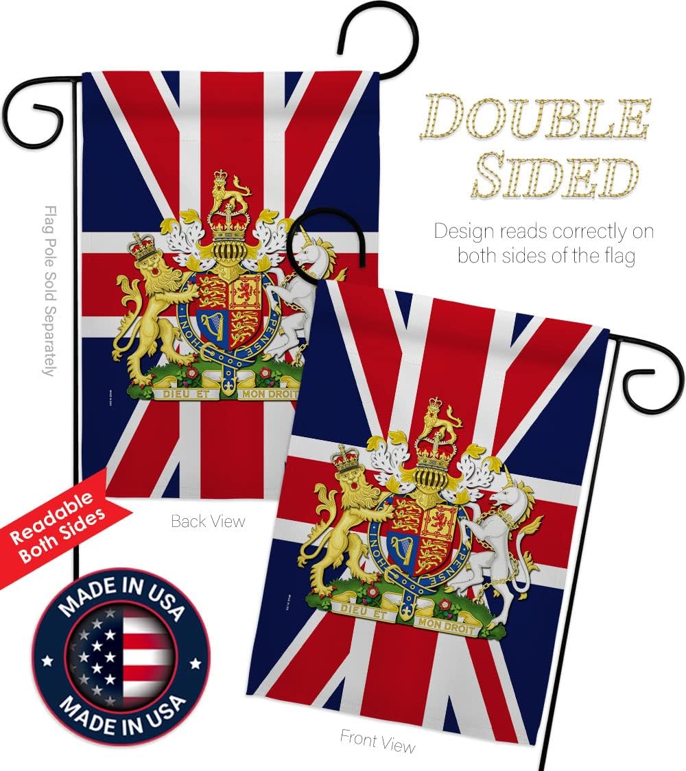 Coat of Arms United Kingdom Garden Flag - Set Wood Dowel Sweet Life Sympathy Remembrance Bereavement Emotion Postive - House Banner Small Yard Gift Double-Sided 13 X 18.5