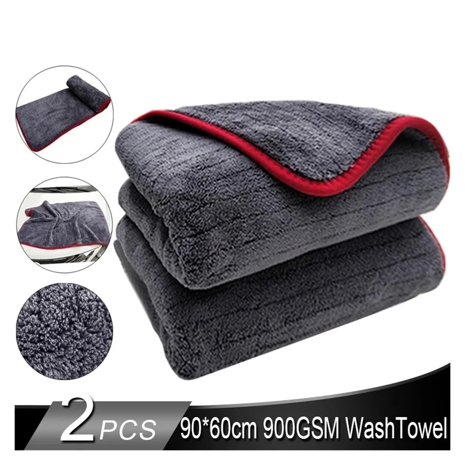 1 2 pcs Extra Soft 60 90cm Car Wash Microfiber Towel Car Cleaning Drying Cloth 900GSM Car Care — view 4