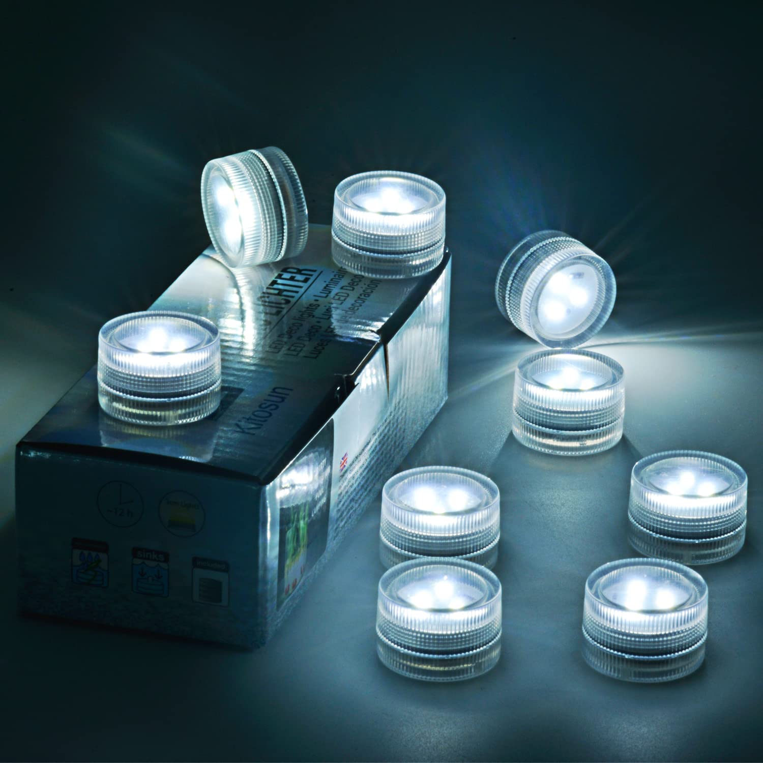 Afoosoo Submersible Xmas Christmas Decorations Lights Candles β 20 Pack Battery Operated LED Fake Candles | Mini Underwater Led Tealight Accent Lights for Pool Pond Wedding Party Decoration (White)