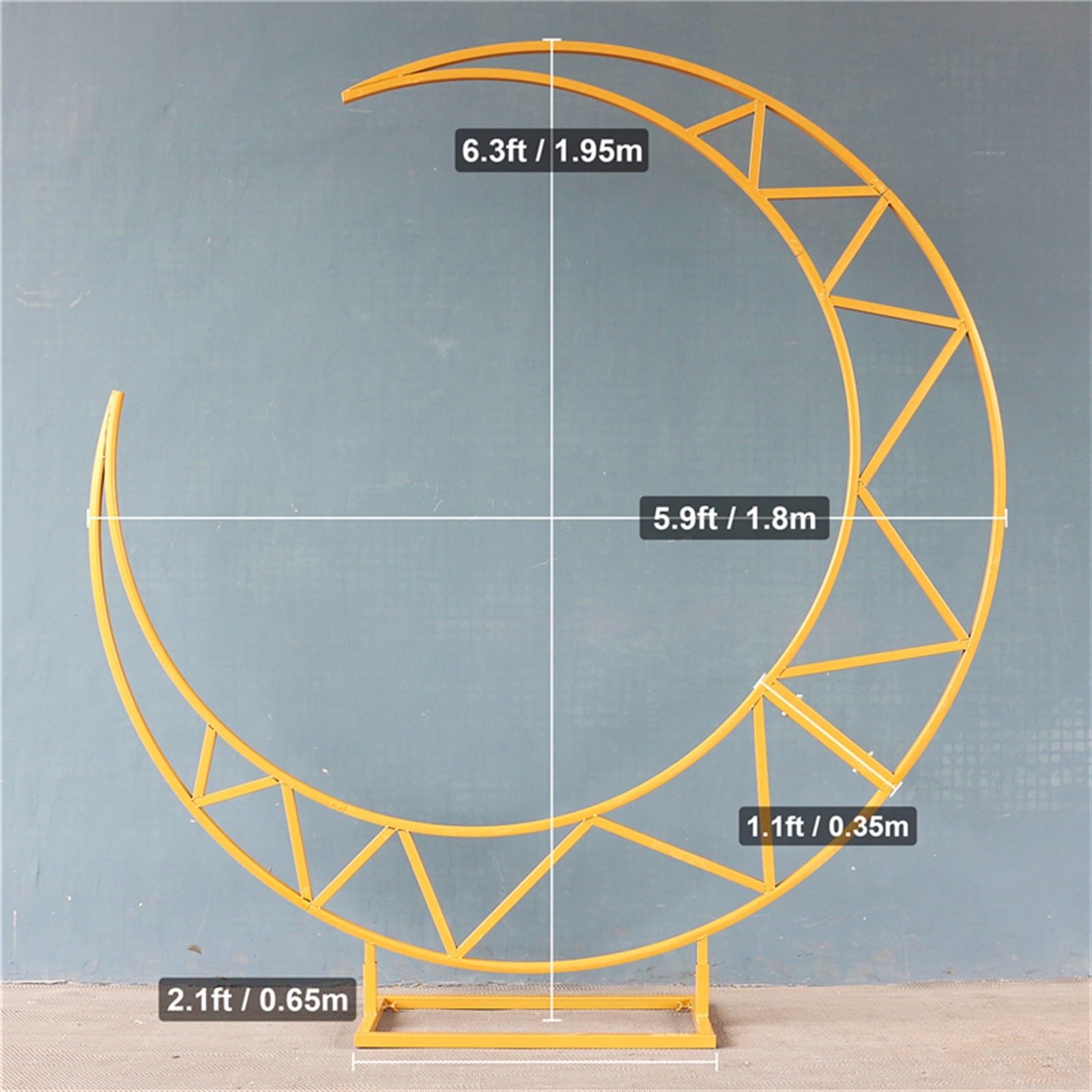 Arco per matrimoni, luna, feste, in metallo, decorazione per la casa, fiori a mezzaluna, per eventi, palcoscenico (oro, 1,5 m)