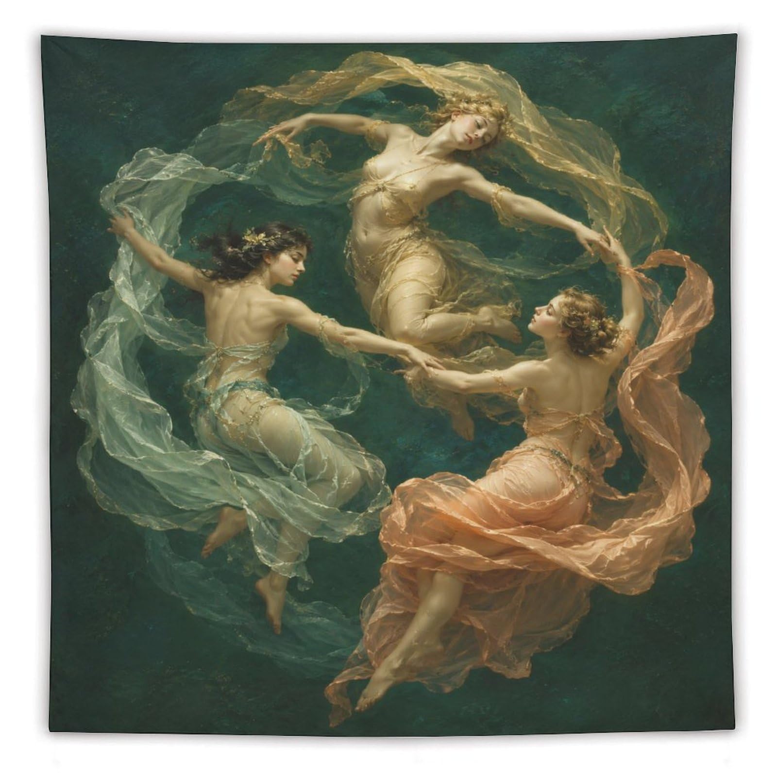 W7C8U2X3 Three Nymphs Forest Dance Wall Tapestry, Living Room