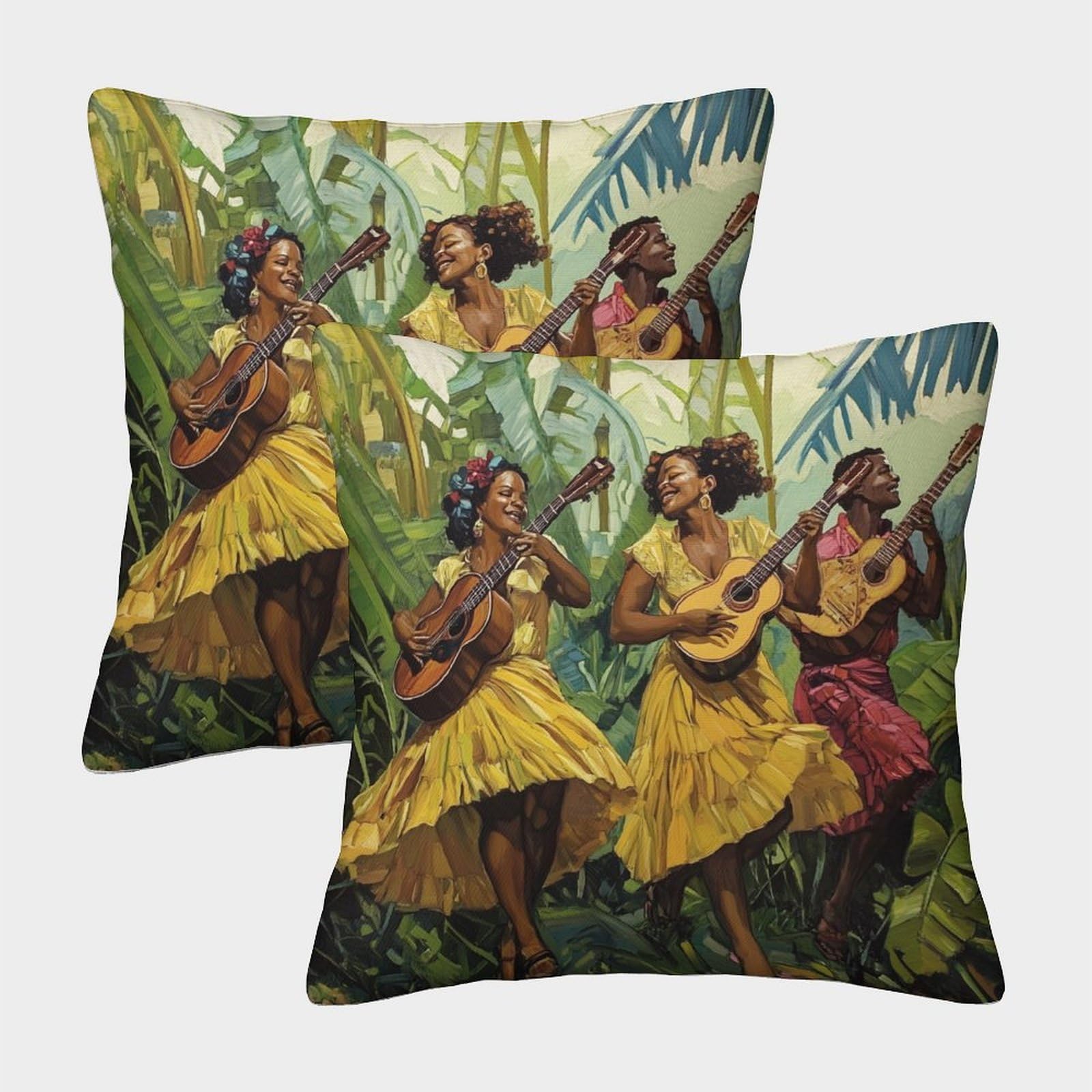 kaiyun 2 Pack Samba Song 3D Image Dancing in The Jungle Printed Single-sided Cushion Cover 40x40cm