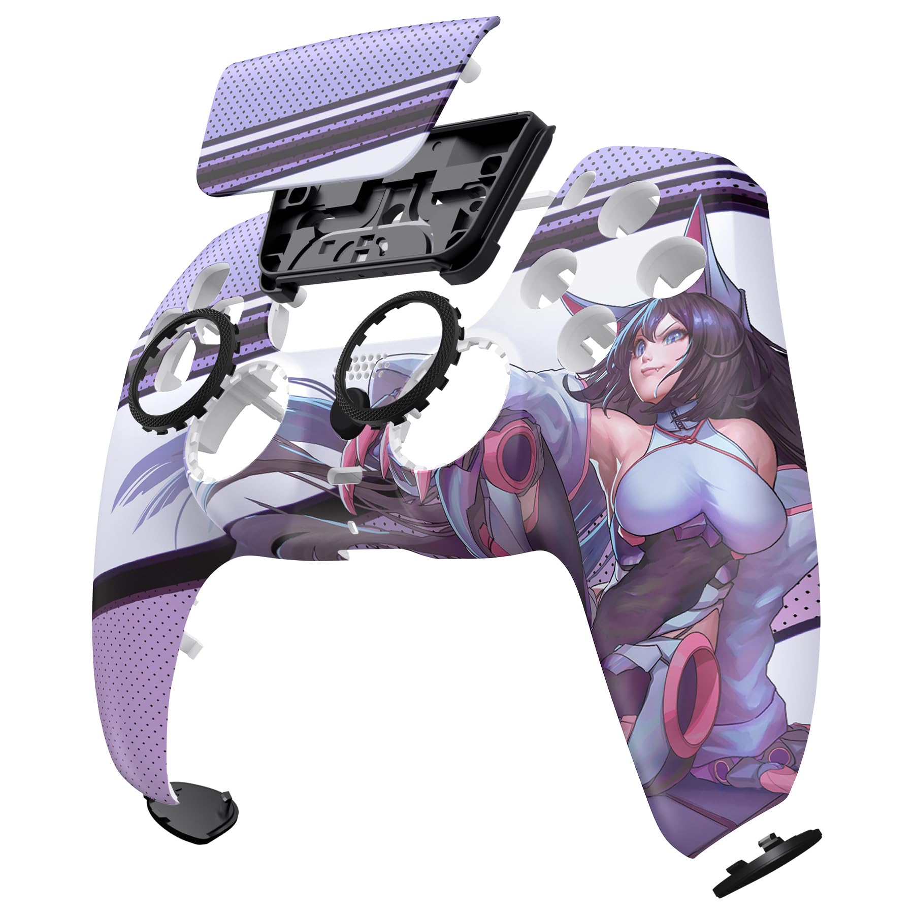 eXtremeRate Luna Cover per ps5 Controller Joystick,Shell Frontale Touchpad Ricambio,Scocca Ridisegnata&Anelli per ps5 Joypad BDM 010/020/030/040/050-Neko Mecha