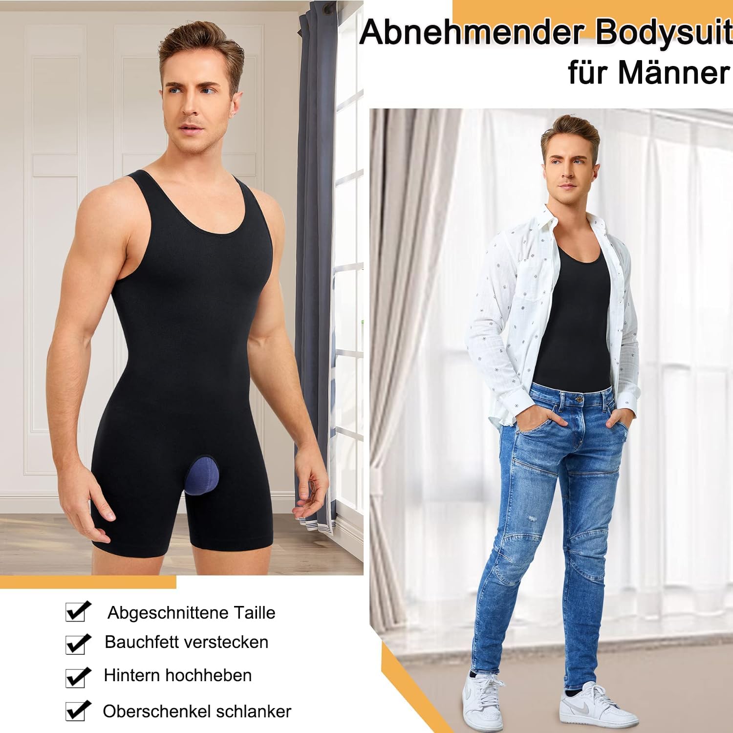 Gotoly Compressione Uomo Shapewear Bodysuit Snellente Intimo Modellante Full Body Shaper con Pantaloncini da Gamba Dimagrante Fascia Pancia Fitness Canottiera
