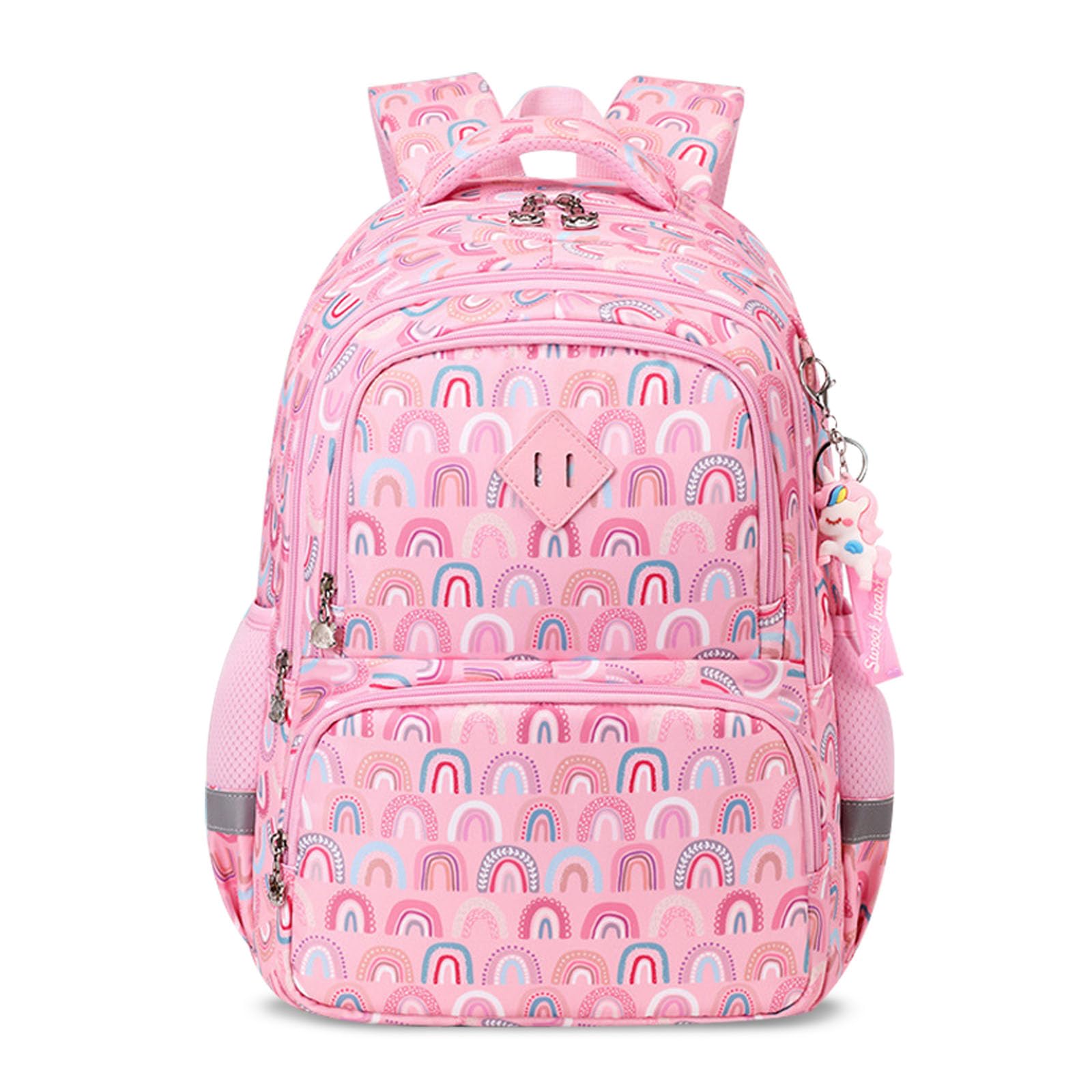 FANDARE Mochila Arcoíris Niño Mochilas Infantiles Mochila Escolar con Tiras Reflectantes Adolescentes Mochila Instituto para Niñas Mochilas Instituto Mochilas Tipo Casual Rosa