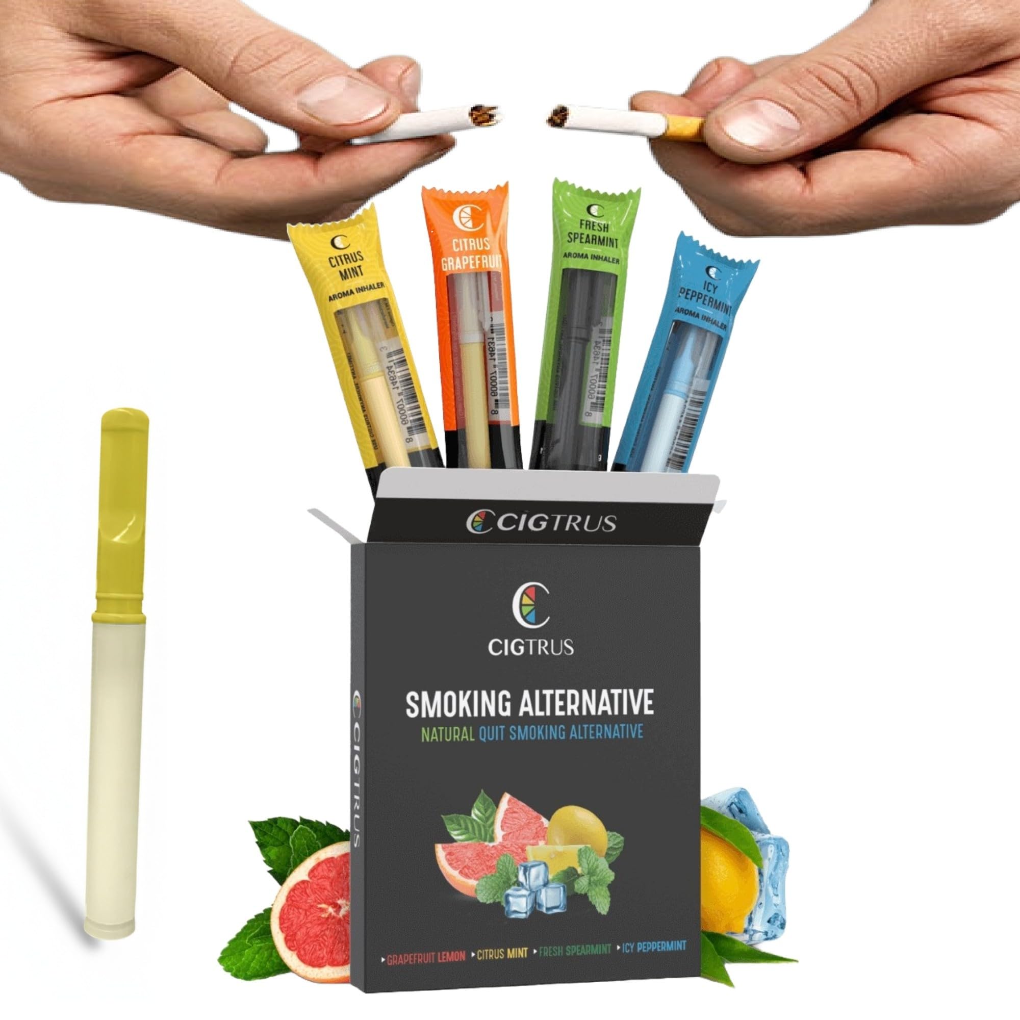 Cigtrus Quit Smoking Inhaler – Nicotine-Free, Smokeless, Natural Craving Relief & Habit Replacement for Smokers & Vapers | Supports Lung Detox | Non-Electric Variety 4-Pack