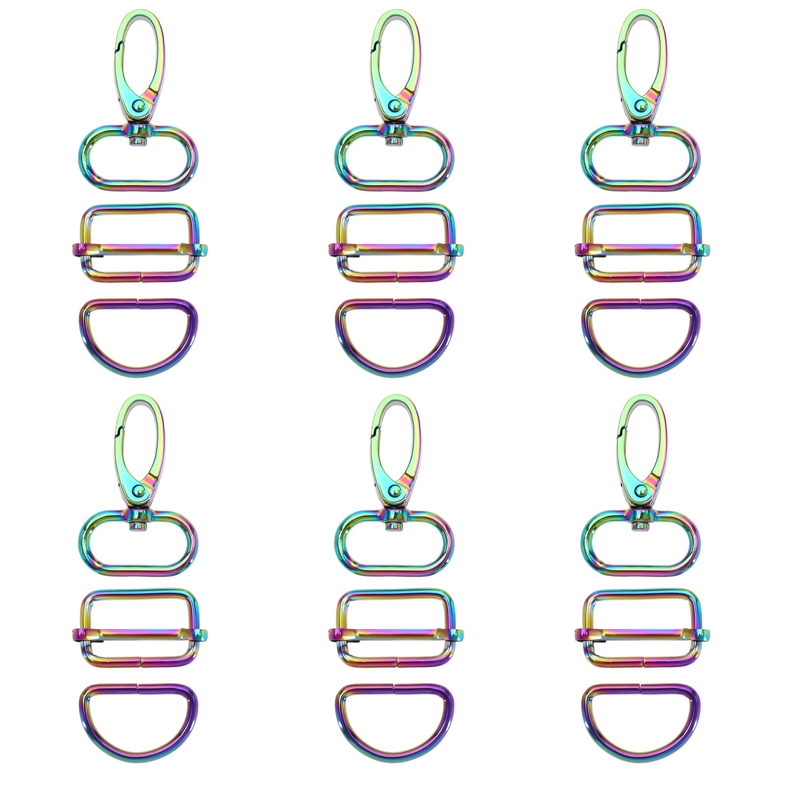 The Lord of the Tools 18PCS Rainbow Hardware Buckles Clasp Set Include Colorful Swivel Hook with D Rings and Sliding Buckle for Making Keychain Lanyard Dog Collar Bag Purse Hardware DIY Craft