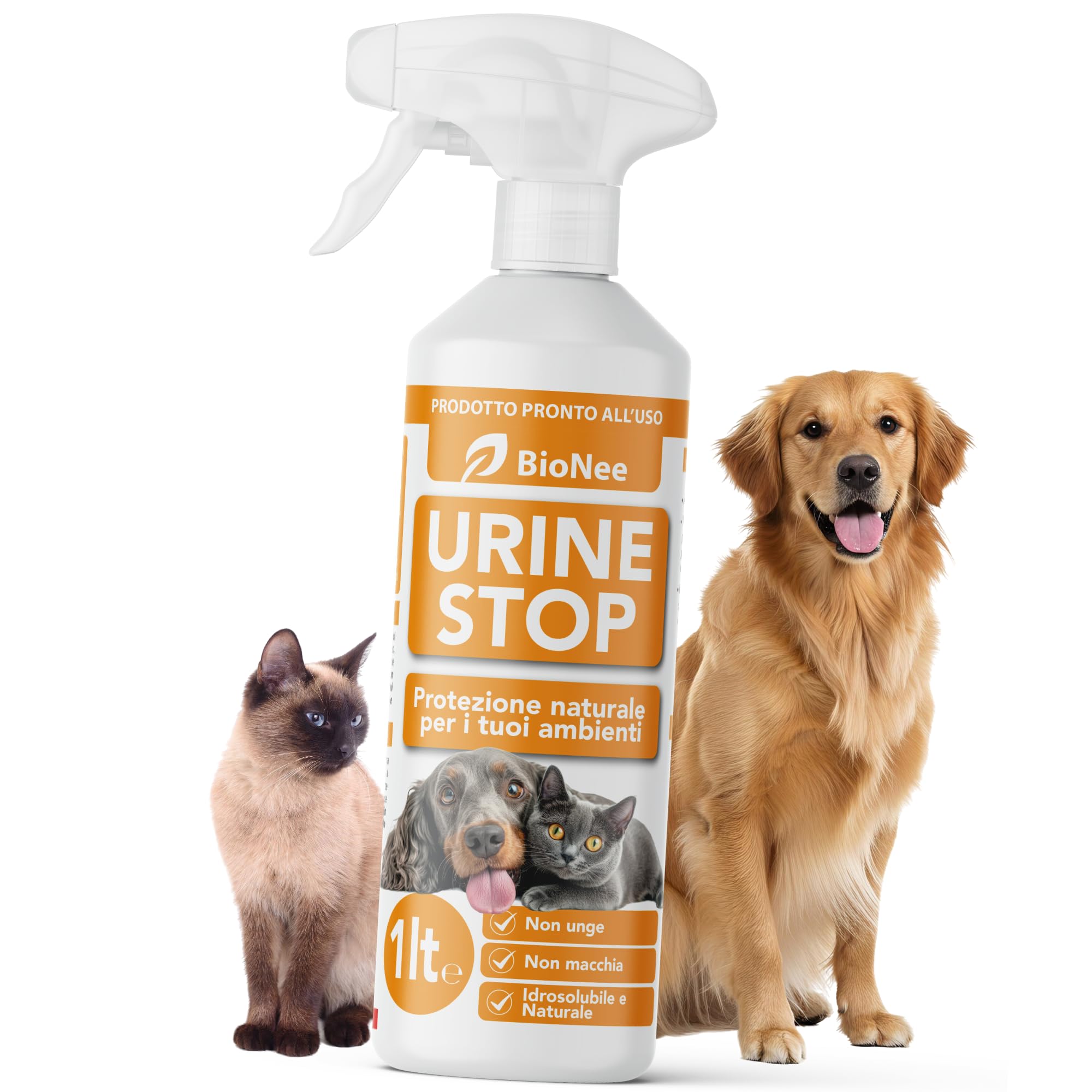 Bionee Urine Stop Spray Naturel pour Chiens et Chats 1L - Double action : Dishabituant aux Agrumes + Élimine les odeurs - Prêt à l'emploi, pas de taches, sûr pour les environnements intérieurs et