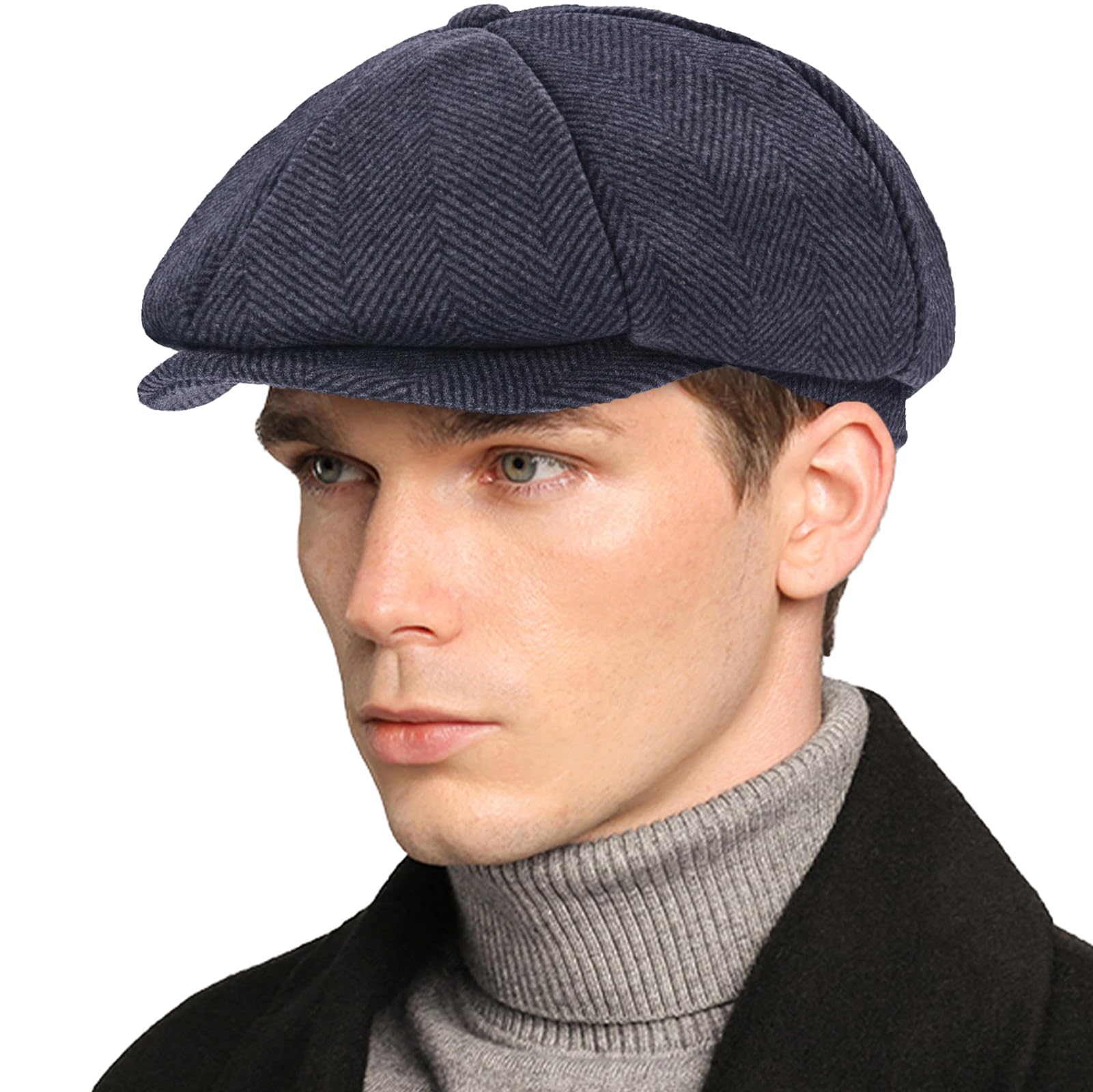 Men’s Woolen Newsboy Cap Tweed Gatsby Ivy Cabbie Flat Golf Hat Present for Fathers Women Unisex