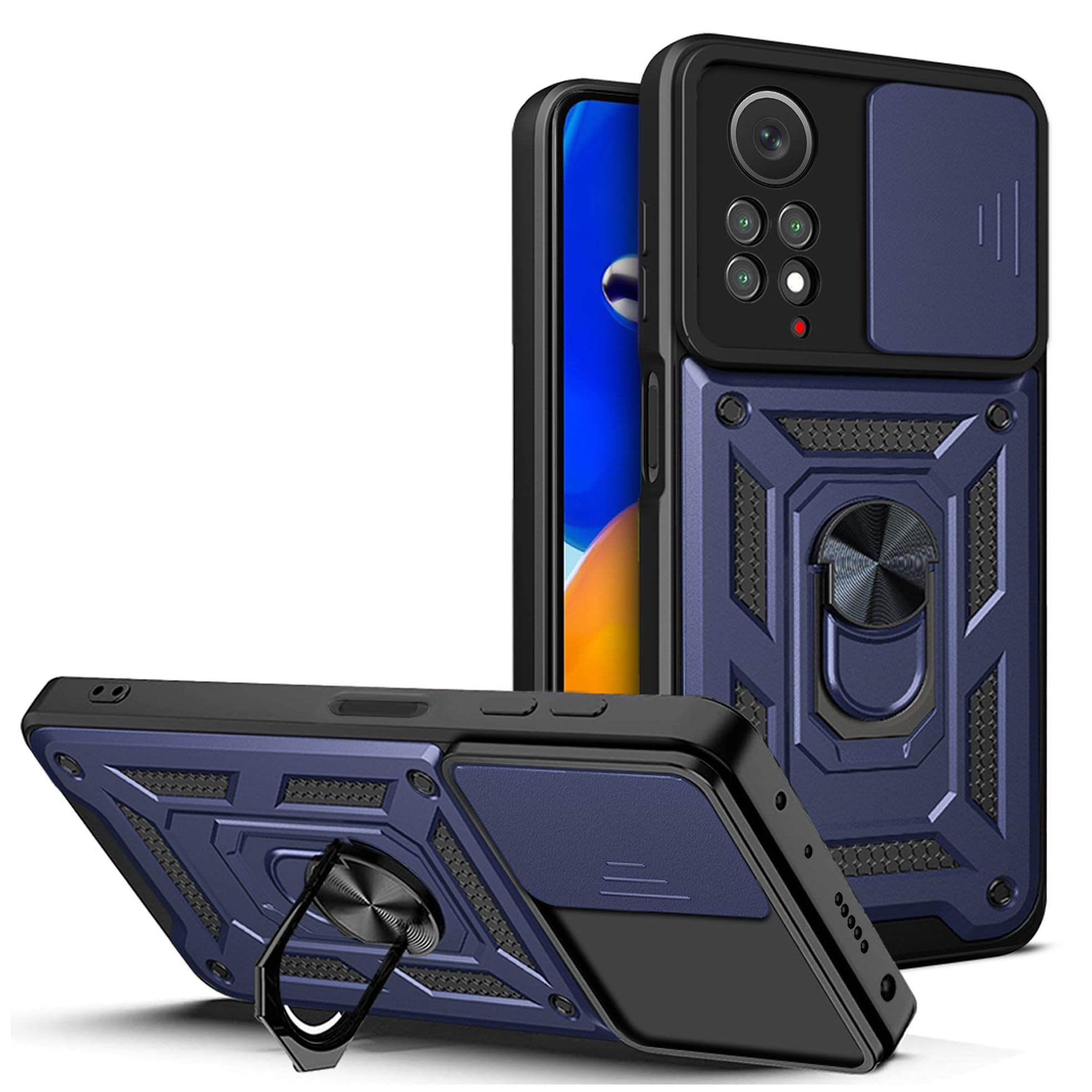 Custodia Per Xiaomi Redmi Note 12S/Note 11 Con Copri Fotocamera Scorrevole E Anello Portadito/Supporto Magnetico, Nero - 3