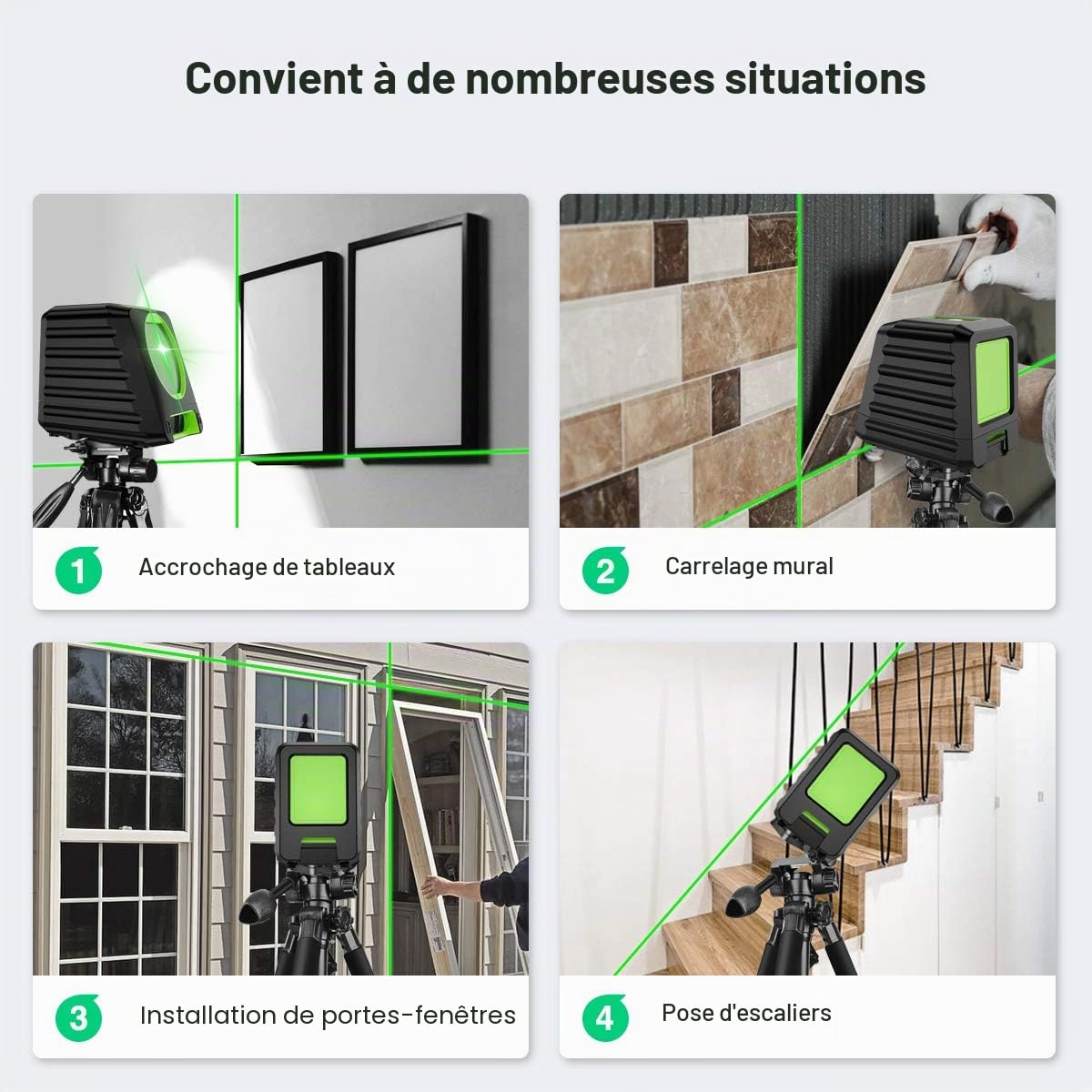 Huepar BOX-1G Niveau Laser Croix Vert, Commutable Ligne Laser Auto-nivellement avec Mode Pulsé Extérieur, H130°/ V150°Angle de couverture, Distance de Travail 25m, Base Magnétique Incluse