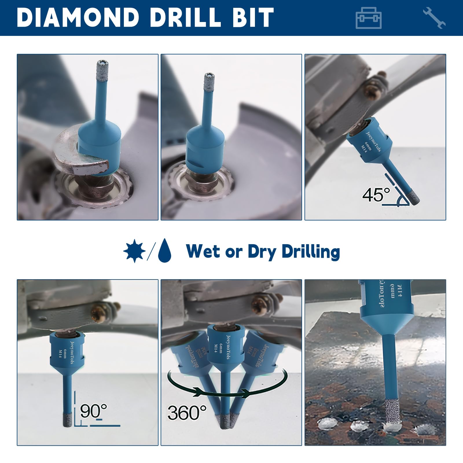 Juego de 9 brocas Diamond Core Drills, 6/6/20/25/35/50 mm y 10 mm Diamond Milling Bit y adaptador de triángulo de 50 mm, para azulejos de cerámica con